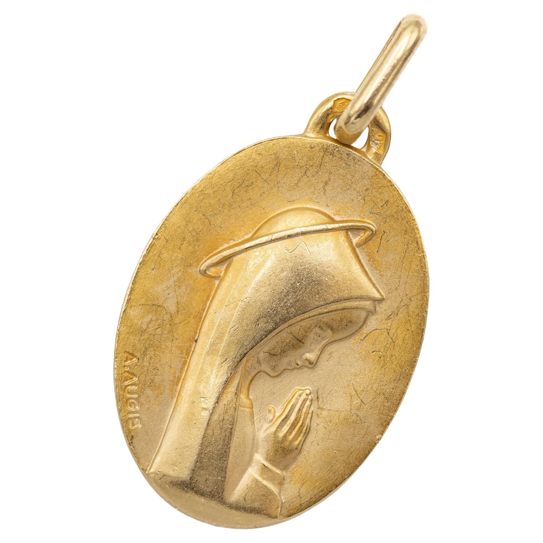 A. Augis - 18 k yellow gold Virgin Mary charm - Vintage Catholic pendant