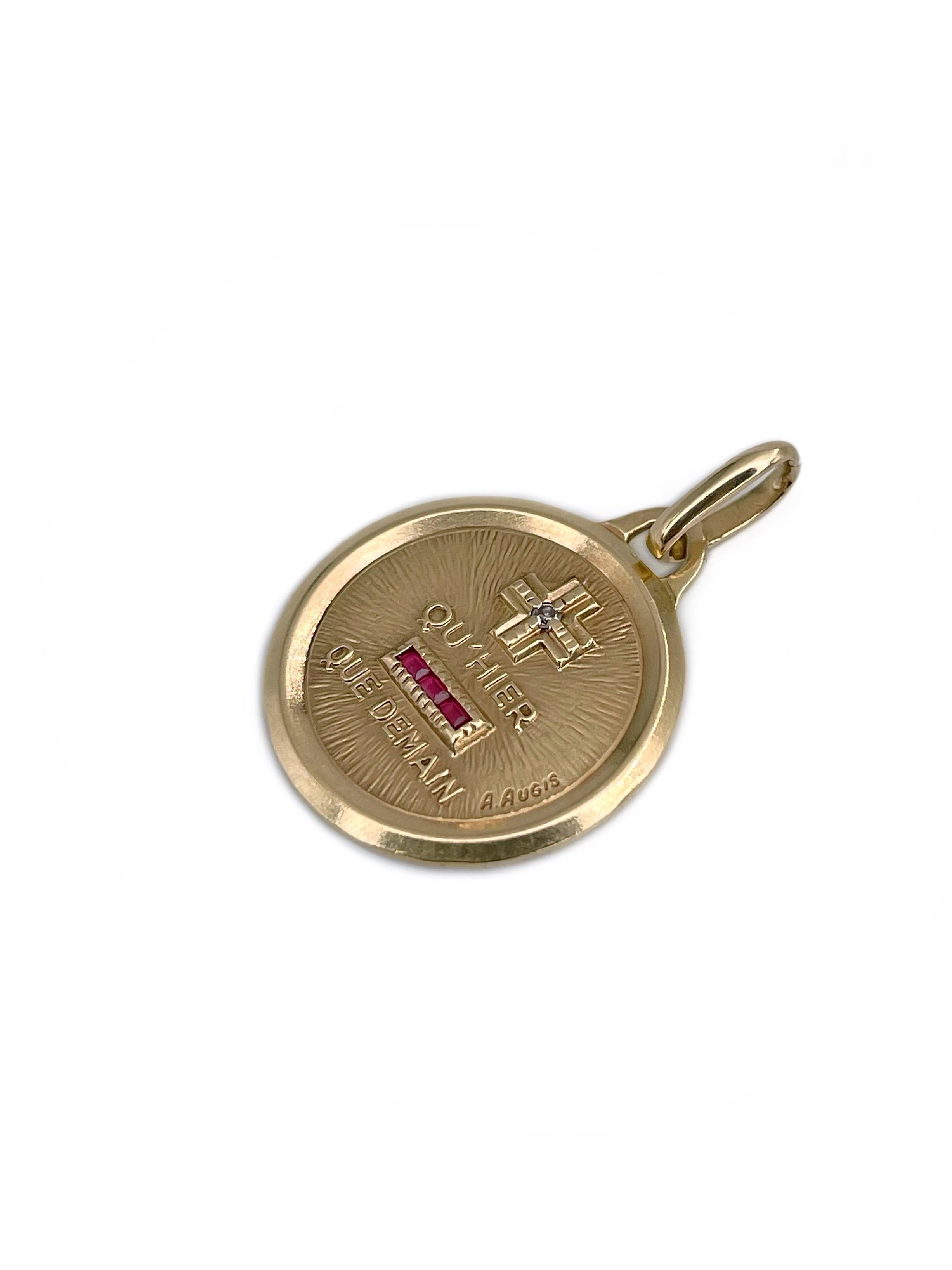 Taille mixte A. A. Augis Pendentif en or 18 carats diamant rubis 