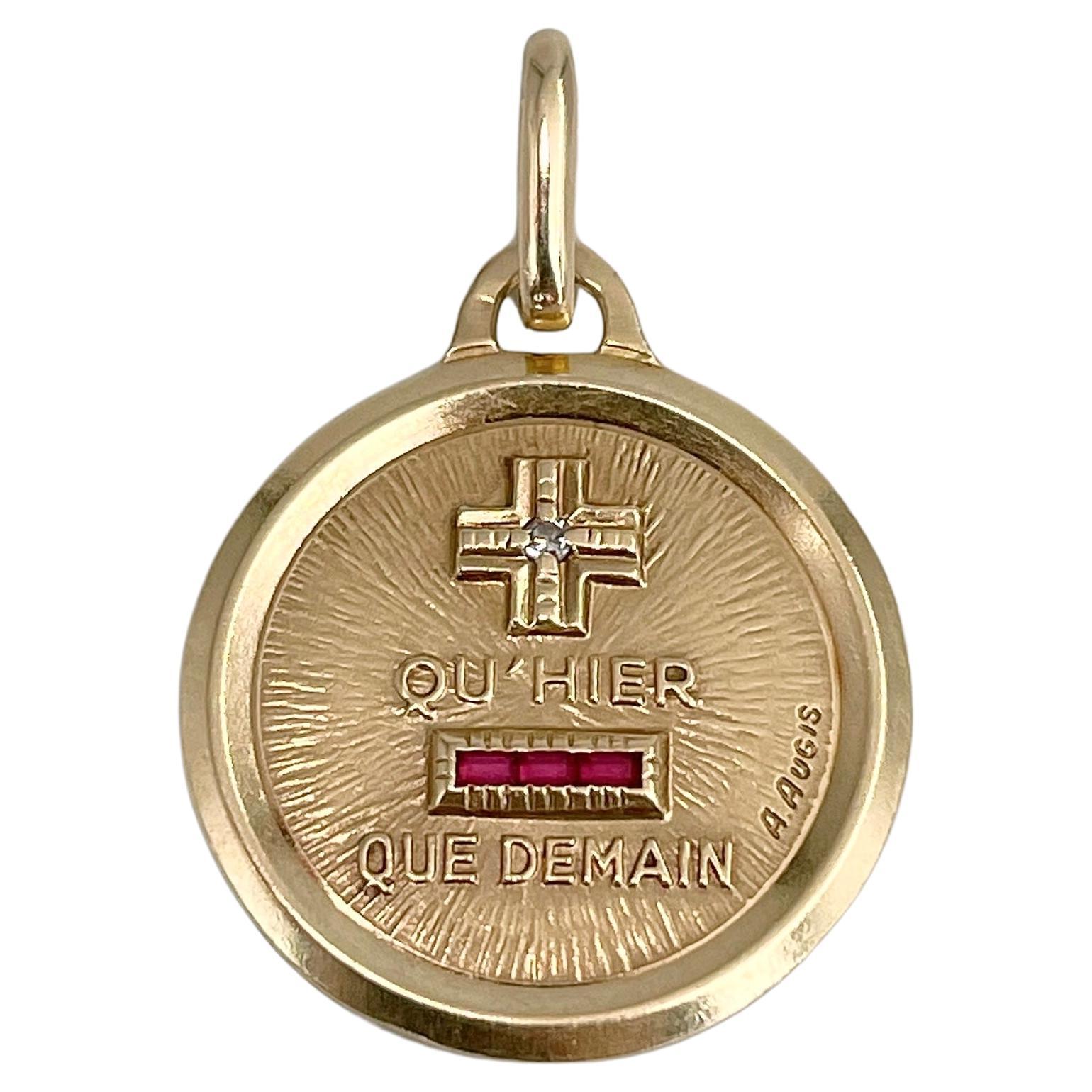 A. A. Augis Pendentif en or 18 carats diamant rubis "Plus Qu'hier" Love Charm en vente
