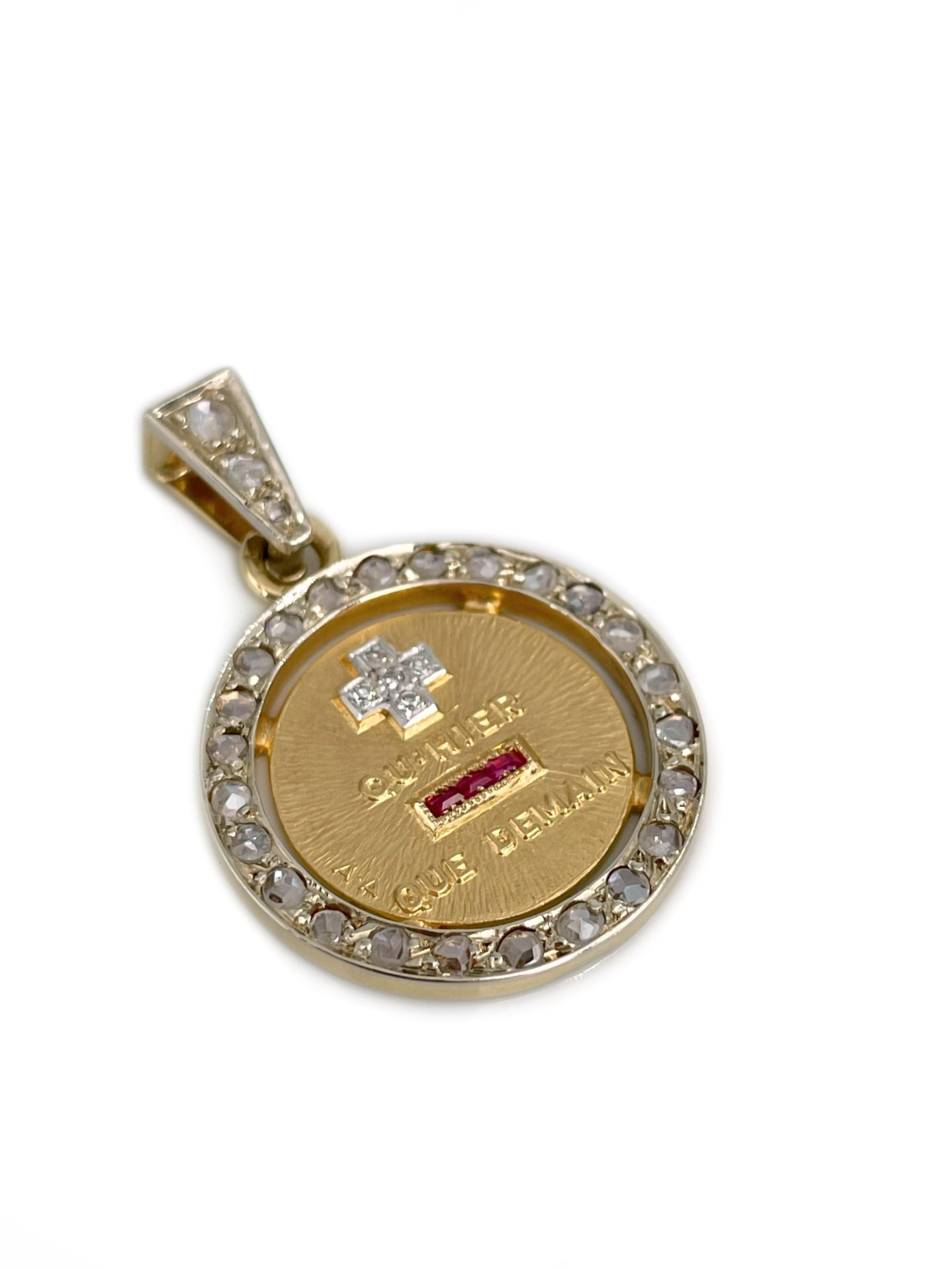 A. Augis 18 Karat Gold Rubin-Diamant-Anhänger Plus Qu'hier Love Charm Anhänger (Moderne)