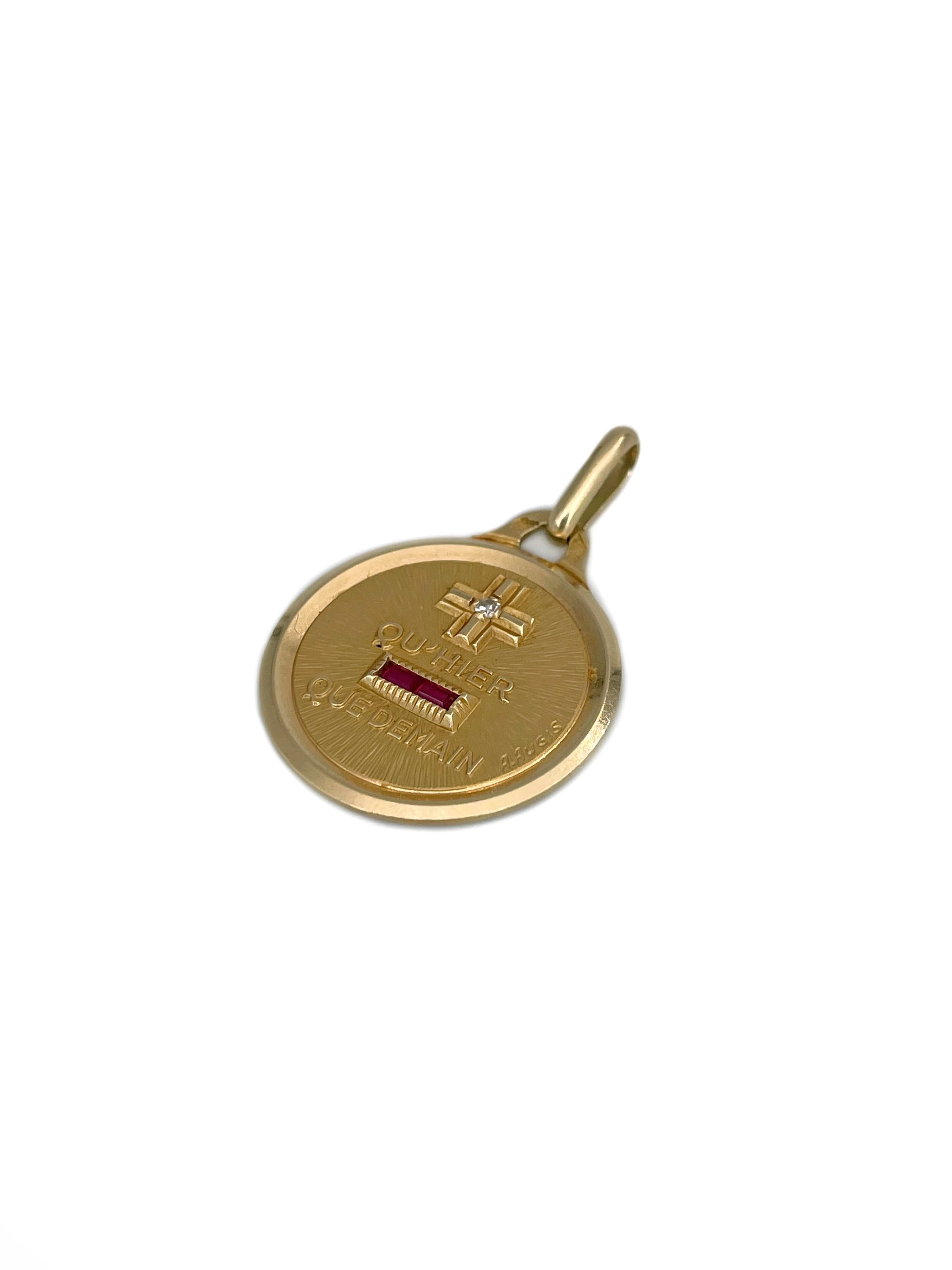 Modern A. Augis 18 Karat Gold Ruby Diamond “Plus Qu'hier” Love Charm Pendant