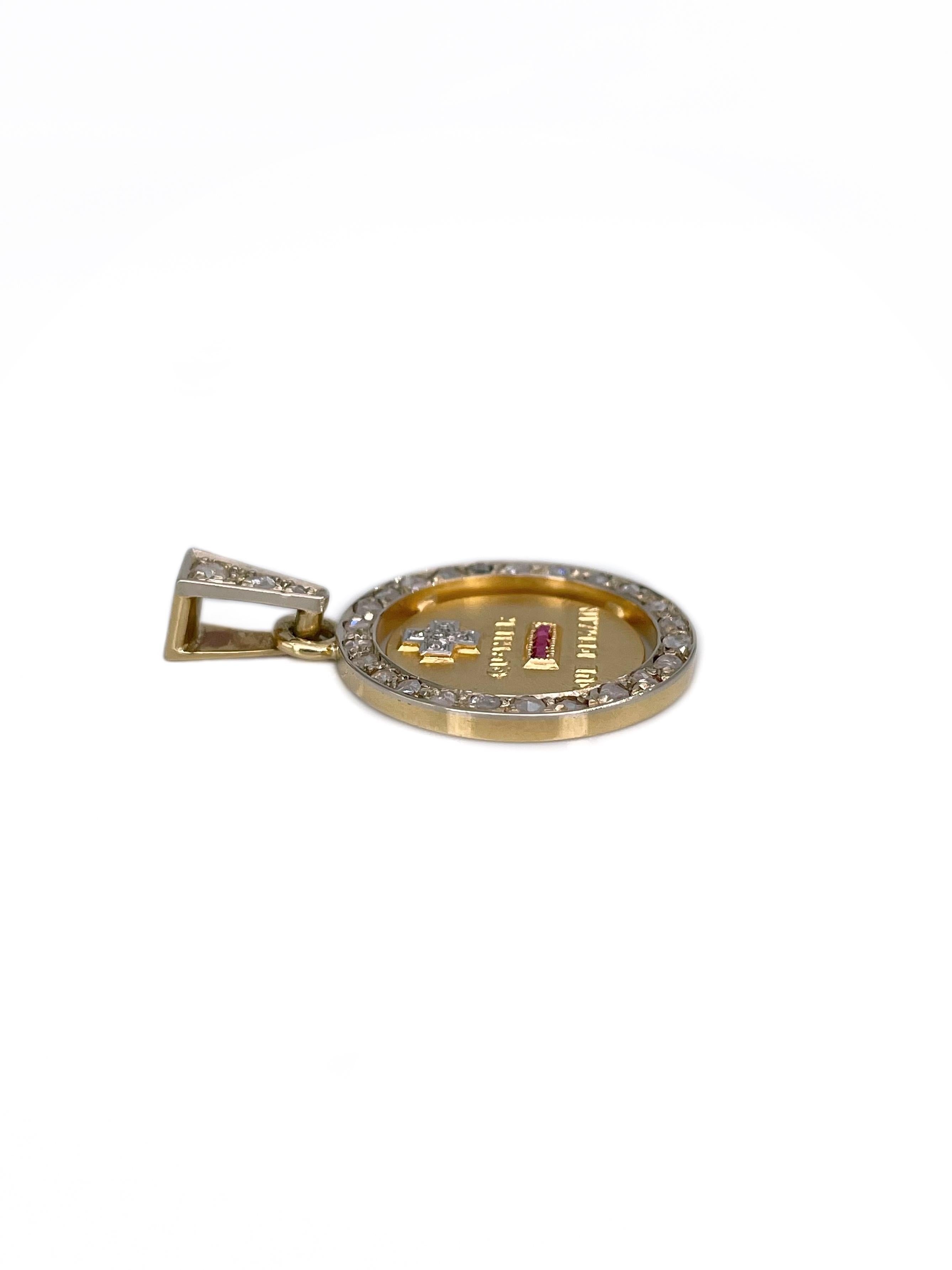 A. Augis 18 Karat Gold Rubin-Diamant-Anhänger Plus Qu'hier Love Charm Anhänger (Gemischter Schliff)
