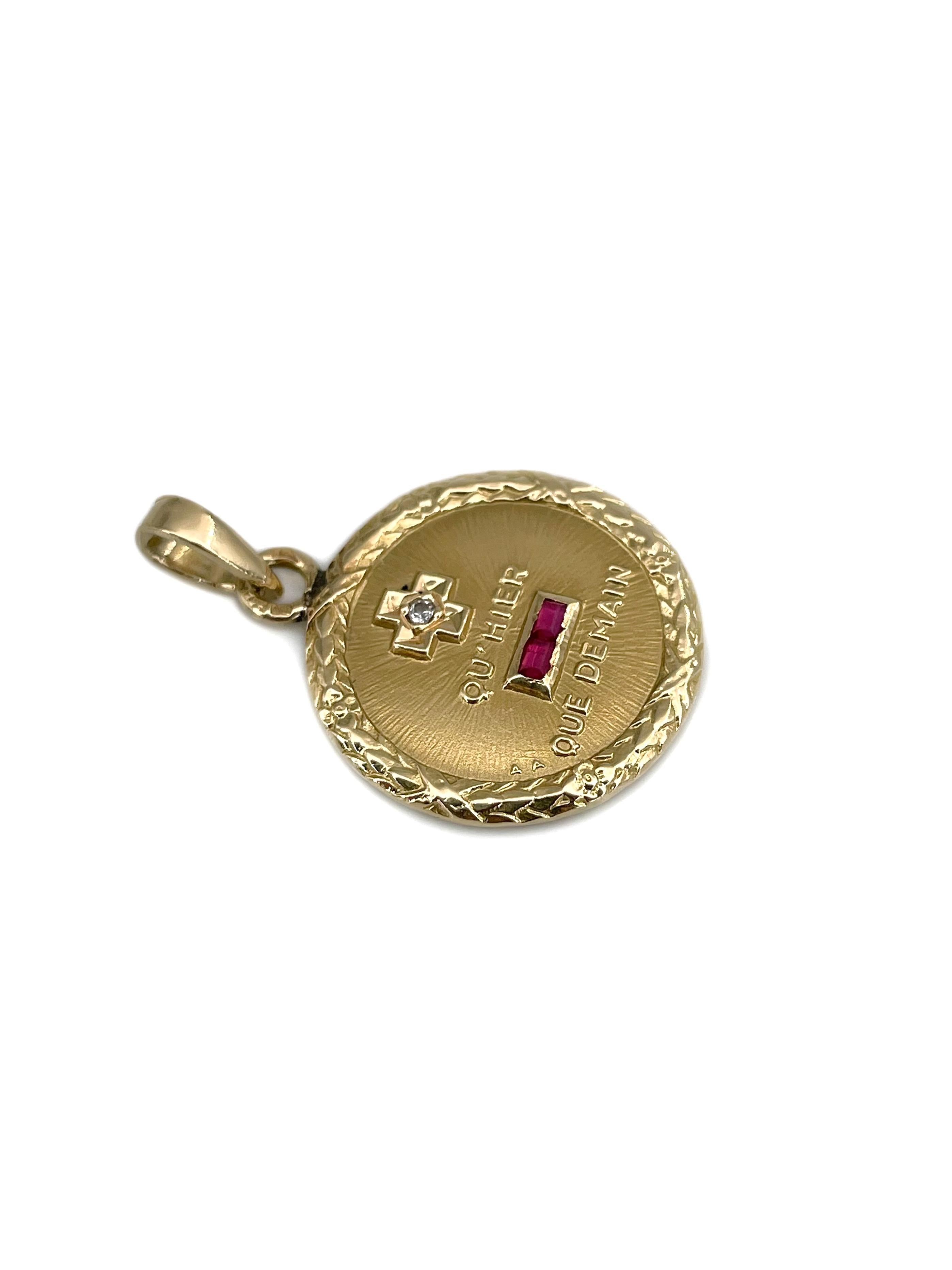 A. A. Augis, ciondolo d'amore con diamante e rubino in oro 18 carati 