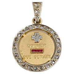 A. Augis 18 Karat Gold Rubin-Diamant-Anhänger Plus Qu'hier Love Charm Anhänger