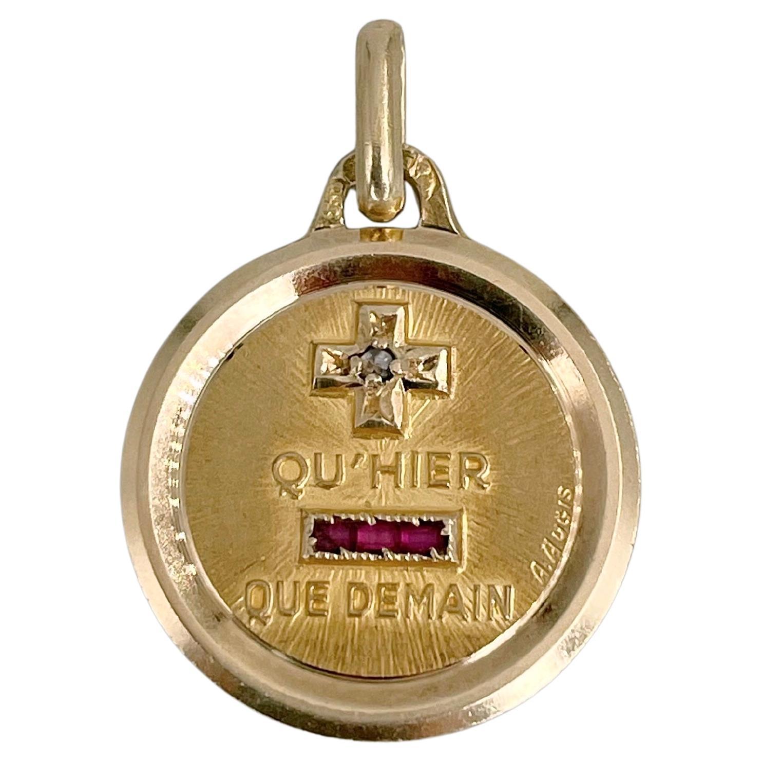 A. Augis 18 Karat Gold Ruby Diamond “Plus Qu'hier” Love Charm Pendant