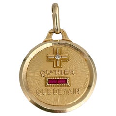 A. Augis 18 Karat Gold Ruby Diamond “Plus Qu'hier” Love Charm Pendant