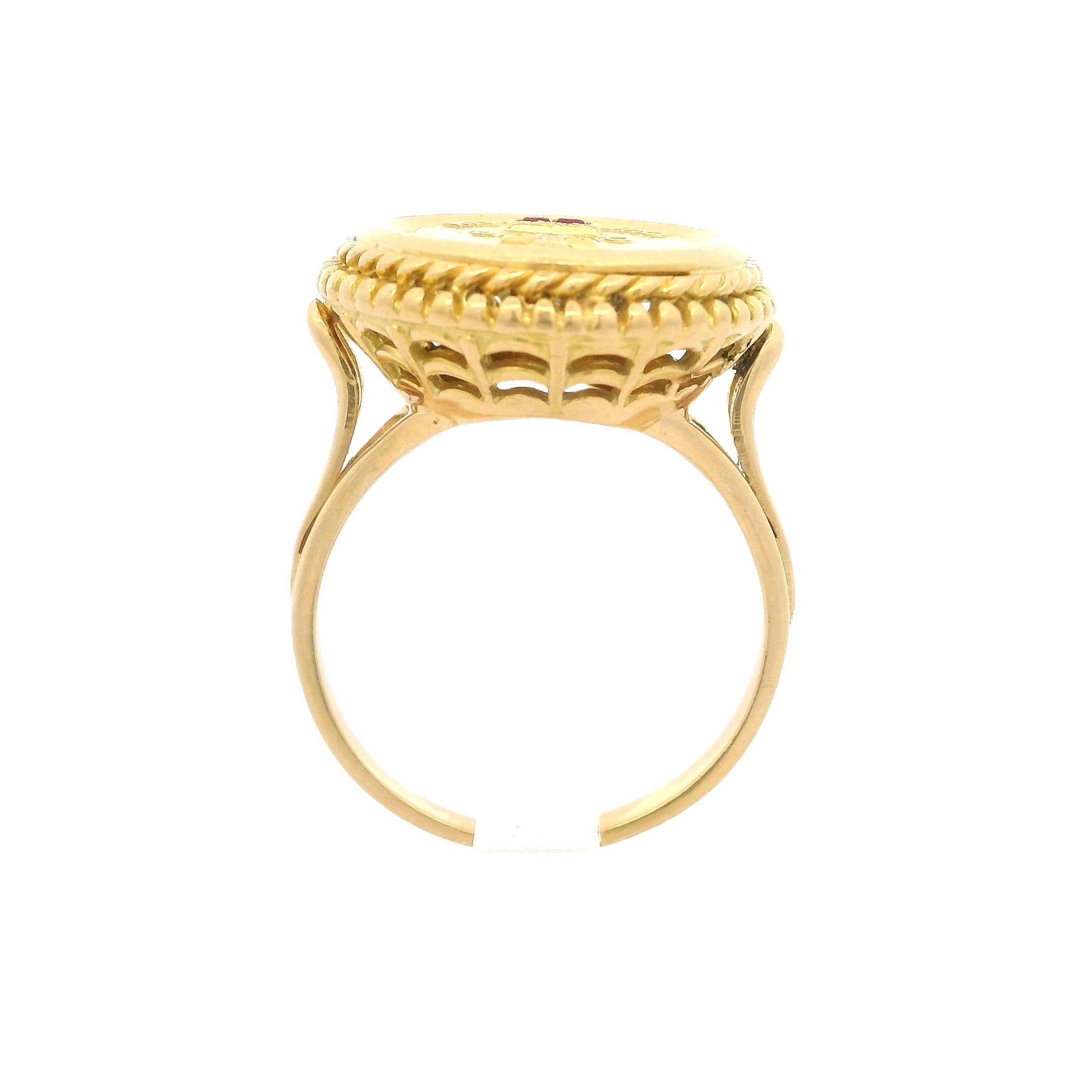 –Stone(s)–
(2) Natural Genuine Ruby - Baguette Cut - Red Color
(1) Natural Genuine Diamond - Round Cut - Pave Set - White Color

Material: 18k Solid Yellow Gold
Weight: 6.95 Grams
Ring Size: 6.5 ( fitted on finger, please contact us prior to