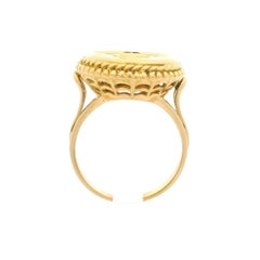 A. Augis French 18k Yellow Gold Ruby & Diamond Round Rare Love Token Coin Ring
