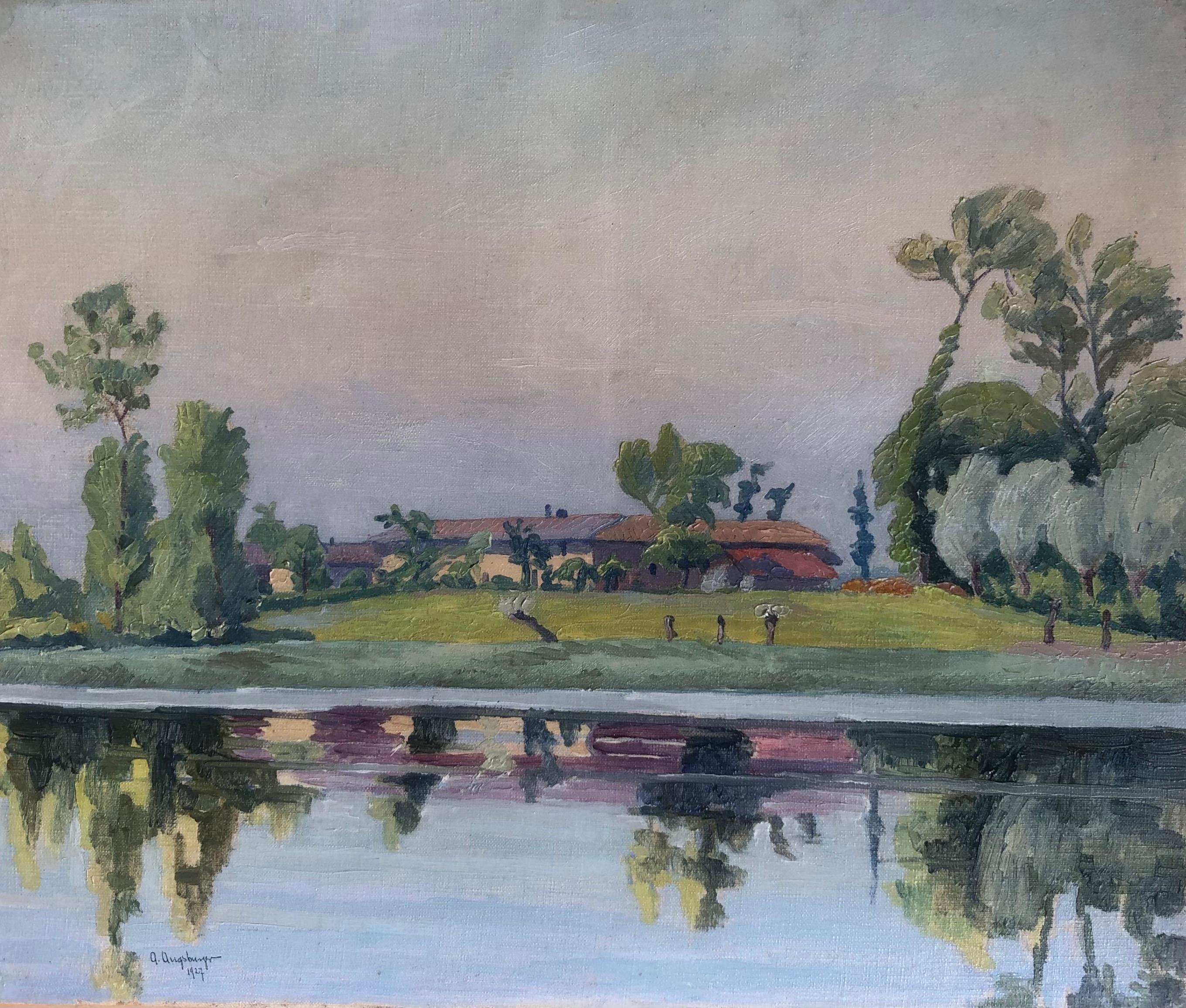 A. Augsburger Landscape Painting - Landscape by the lake