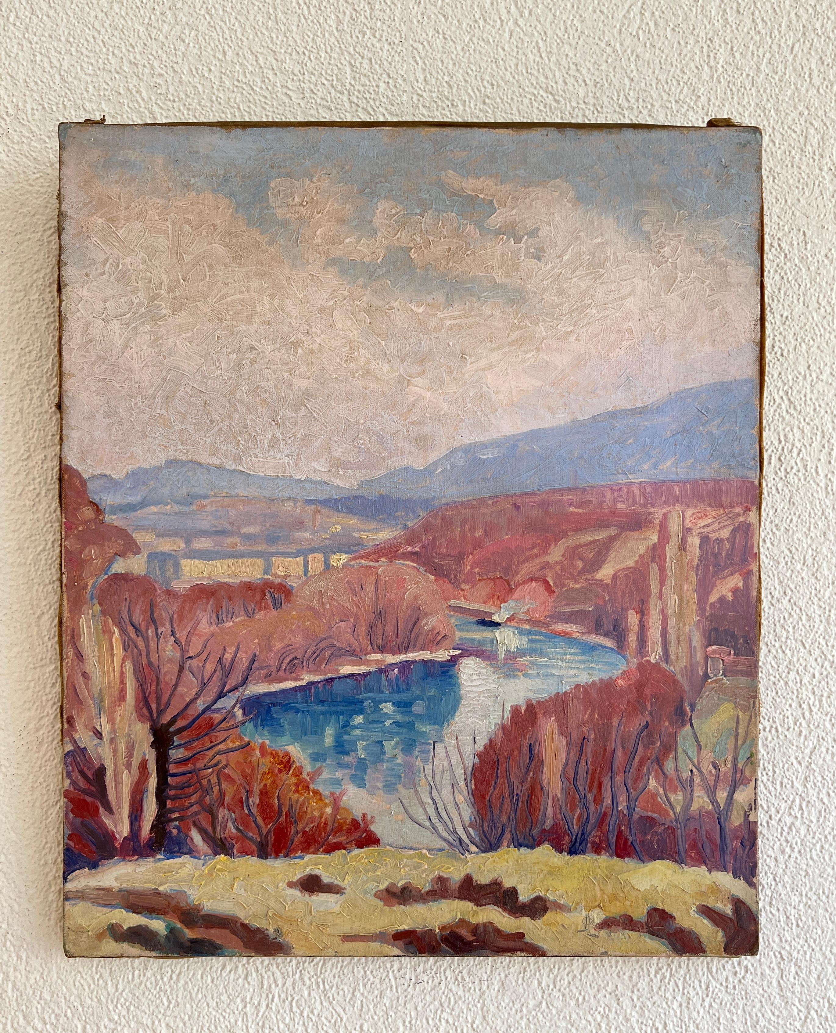 Il Looping del Reno, Ginevra - Painting di A. Augsburger