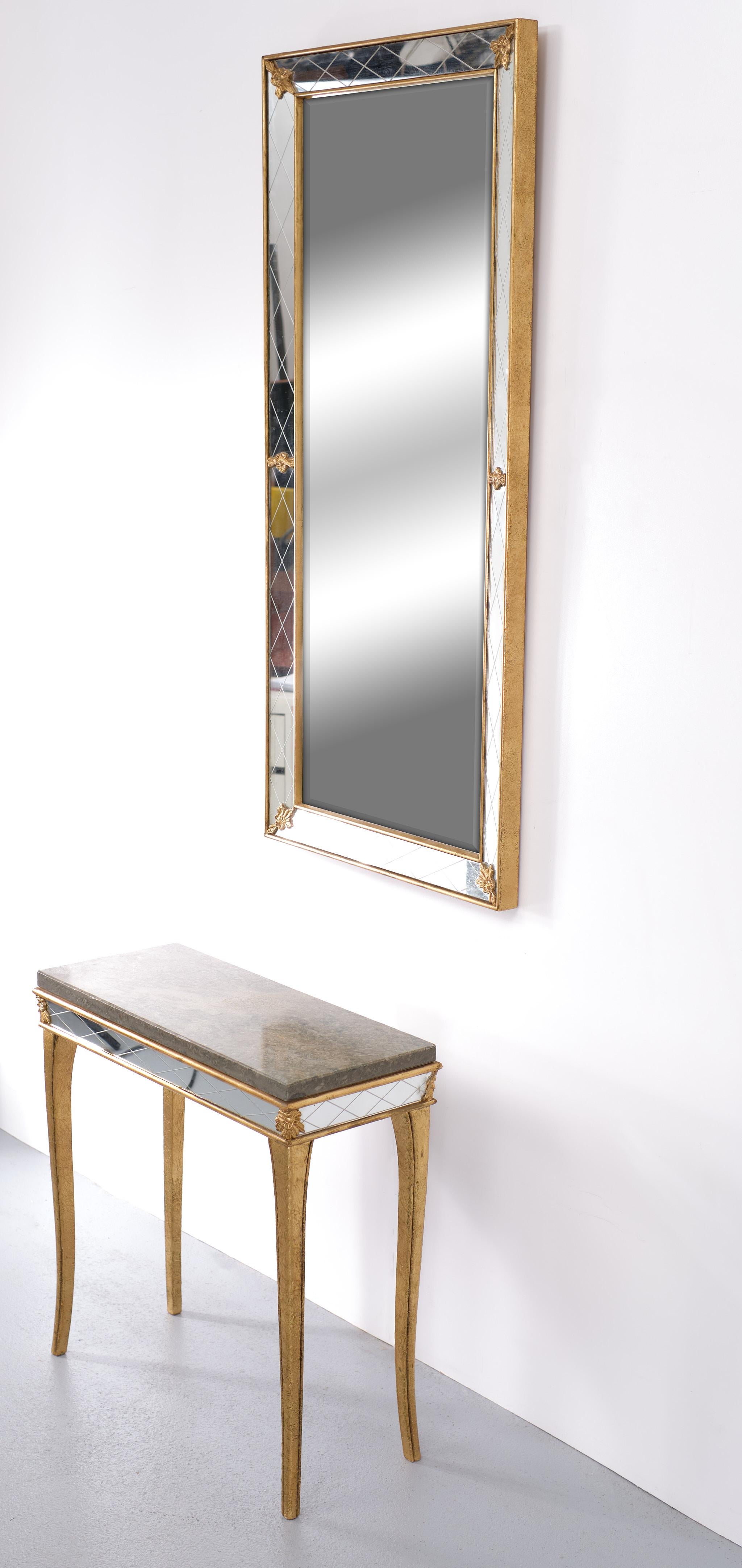 Hollywood Regency AB Glass & Tra Superb Set Console Table and Trumeau Mirror, 1960, Sweden 