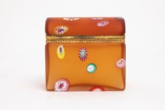 Scatola fermacarte in cristallo albicocca di Baccarat con castone in ormolu, metà del 1900