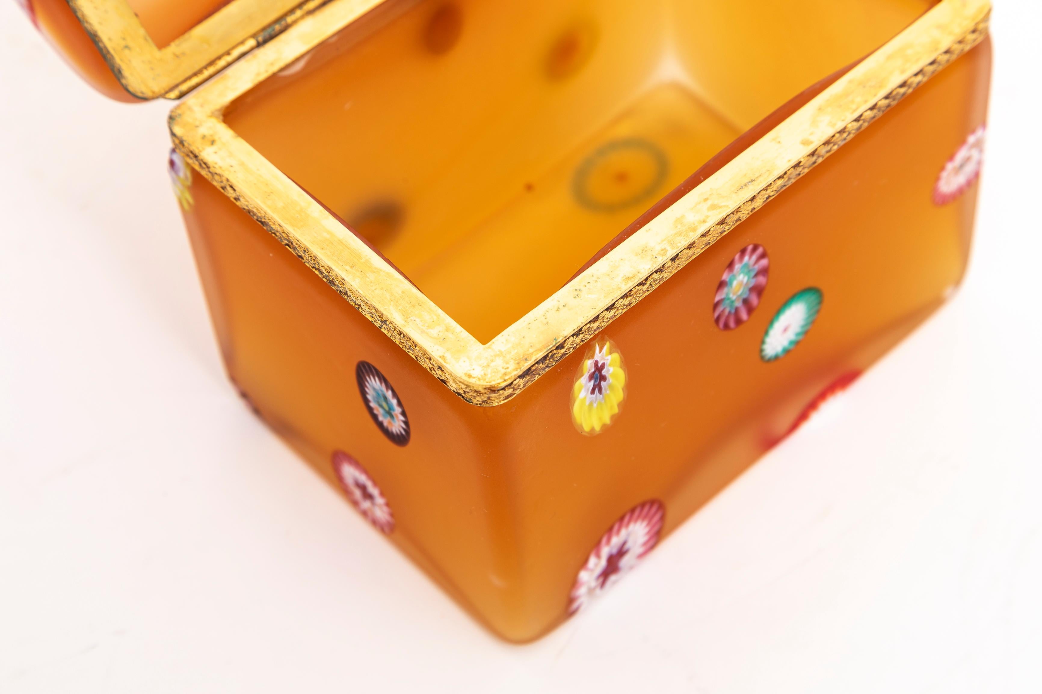 Bronze A Baccarat Apricot Crystal Paperweight Box Mounted w/ Ormolu Bezel, Mid 1900's For Sale