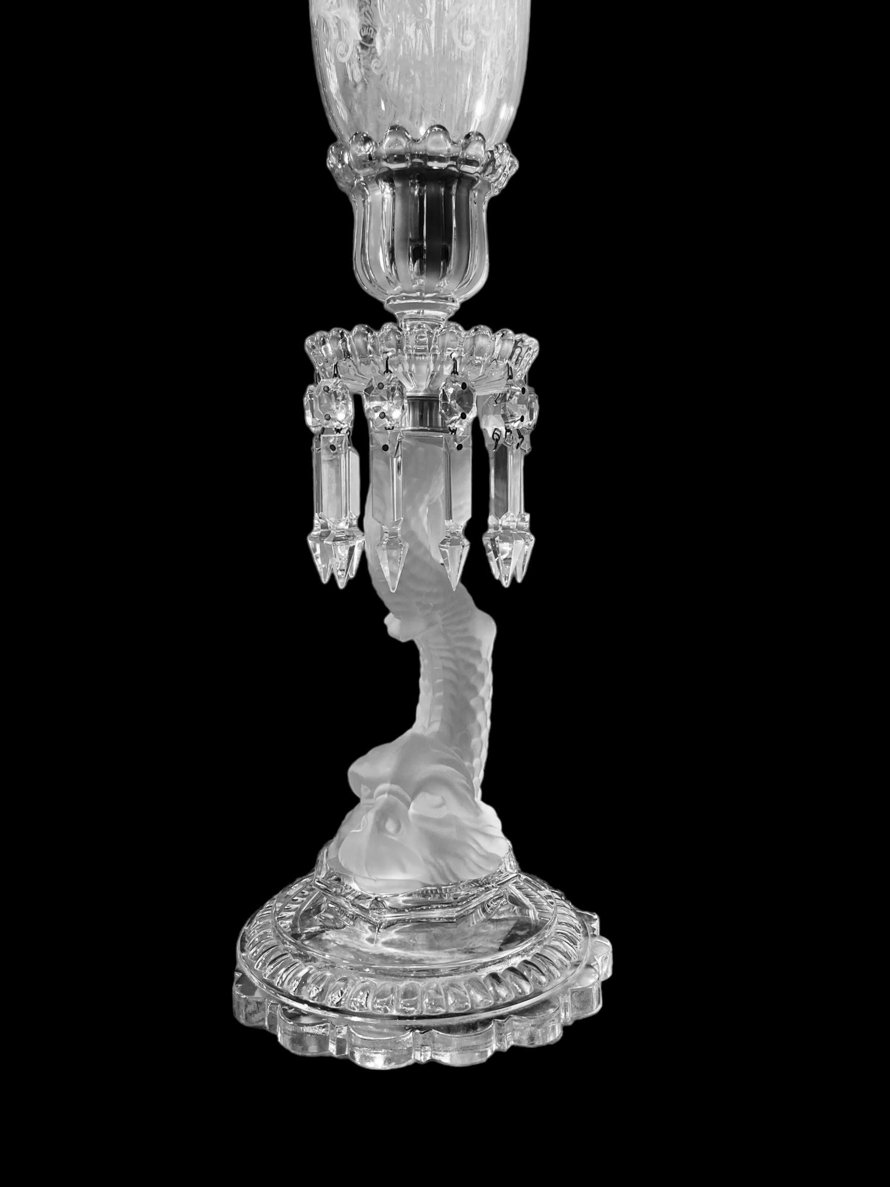 A Baccarat Crystal Lustre Dolphin Candlestick In Excellent Condition For Sale In Reepham, GB