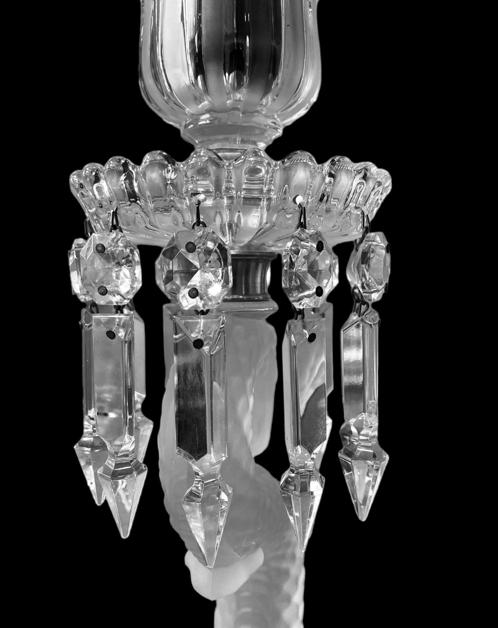 19th Century A Baccarat Crystal Lustre Dolphin Candlestick For Sale