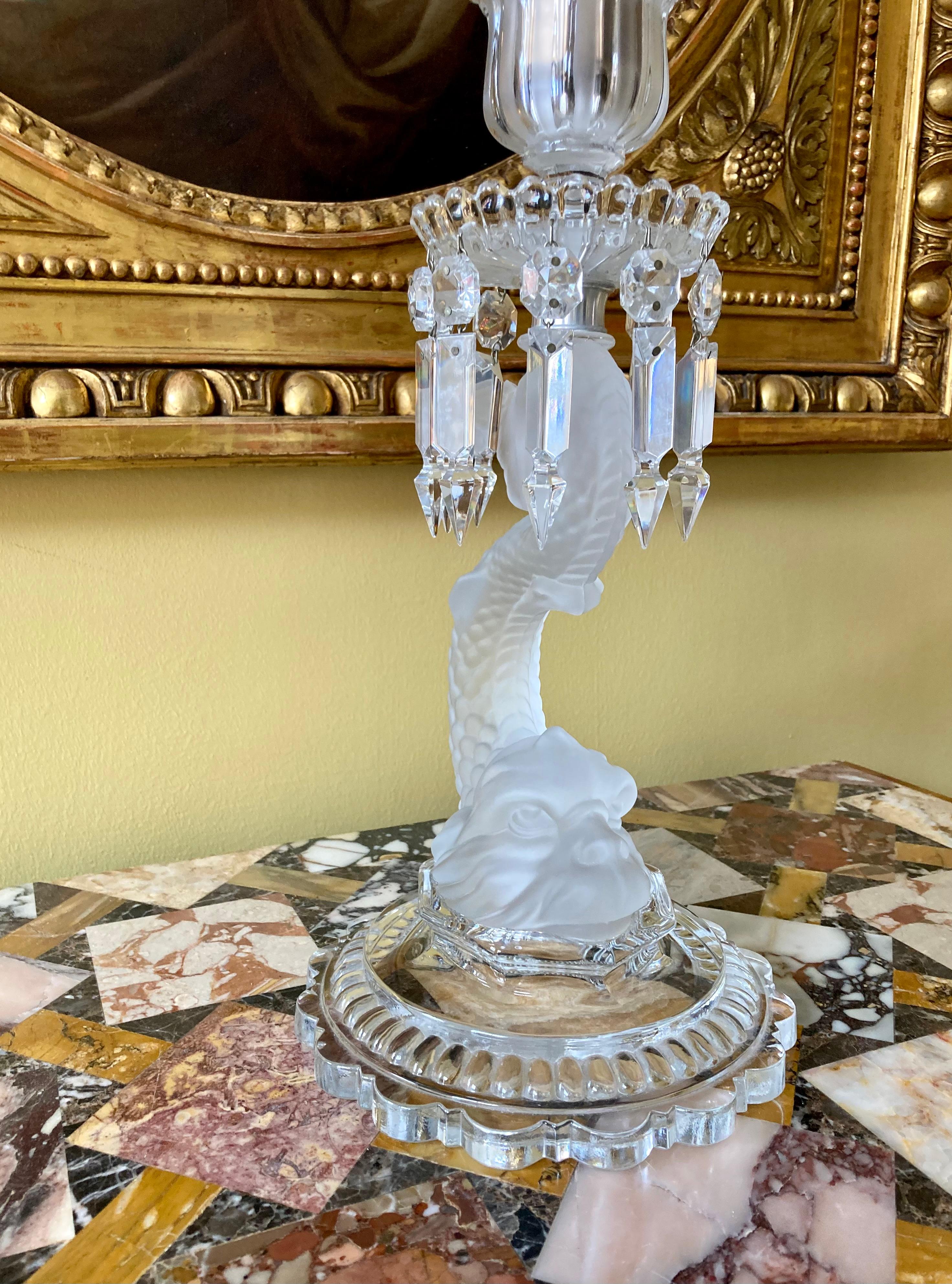 A Baccarat Crystal Lustre Dolphin Candlestick For Sale 2
