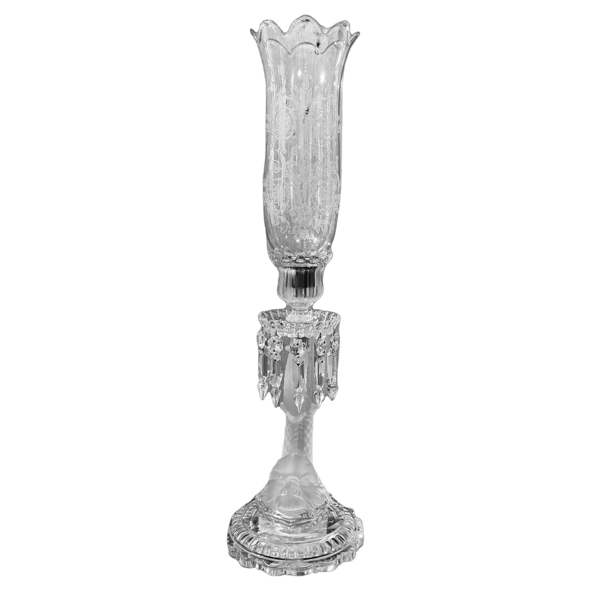 A Baccarat Crystal Lustre Dolphin Candlestick For Sale