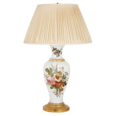 Baccarat Opaline Glass Lamp, Vase Formed with Floral Decoration