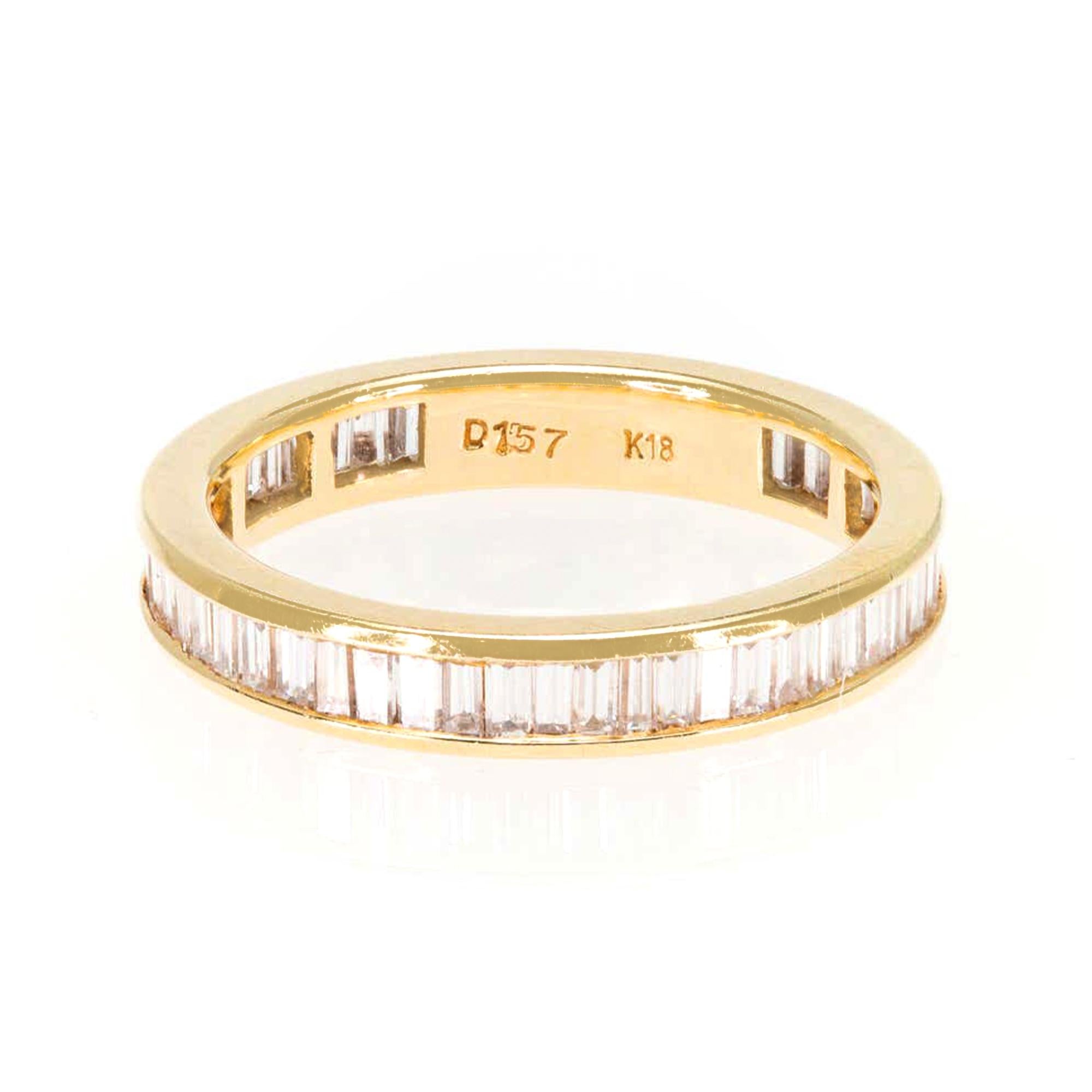 Baguette Cut Diamond Eternity Band Ring Set in 18k Yellow Gold at 1stDibs