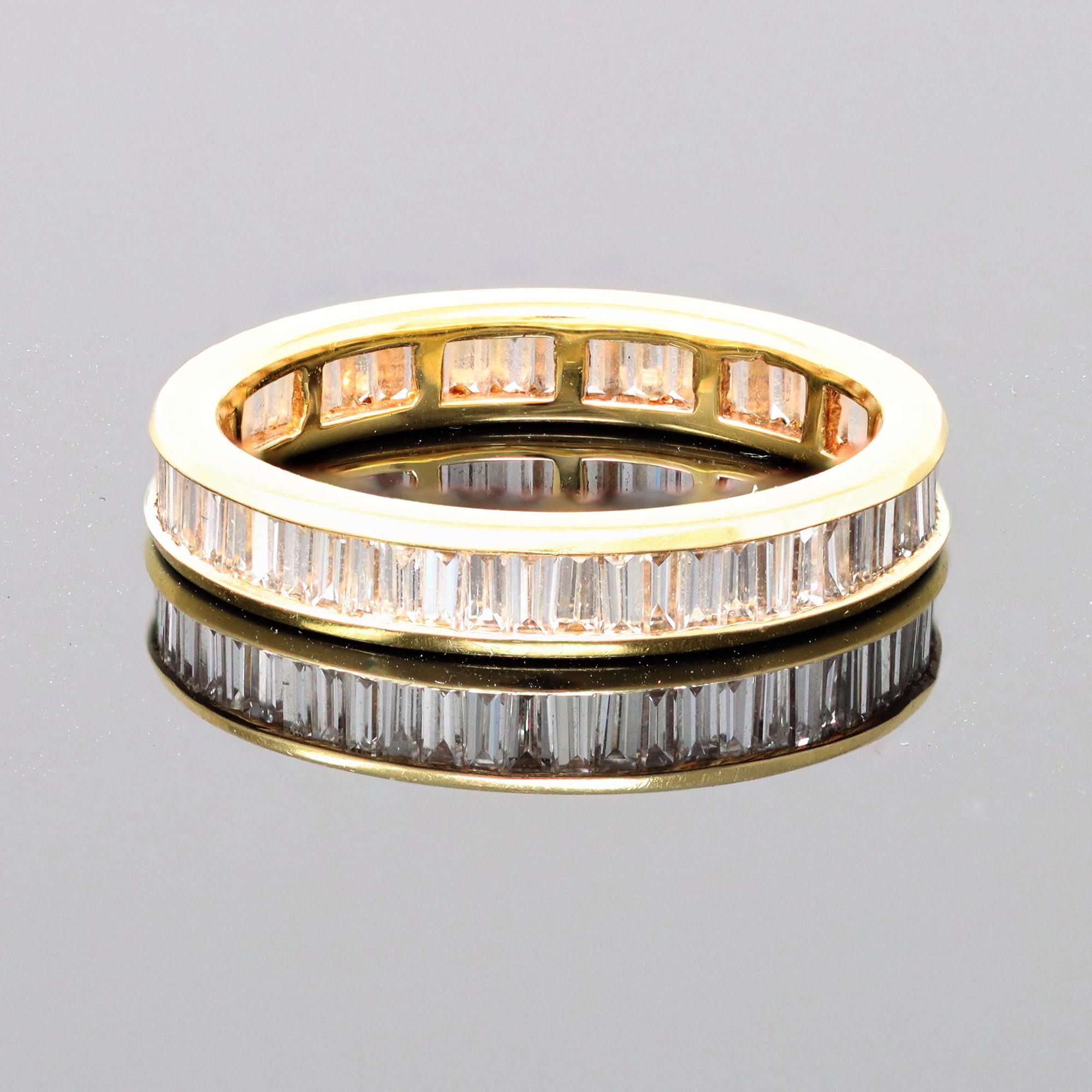 Baguette Cut Diamond Eternity Band Ring Set in 18k Yellow Gold at 1stDibs