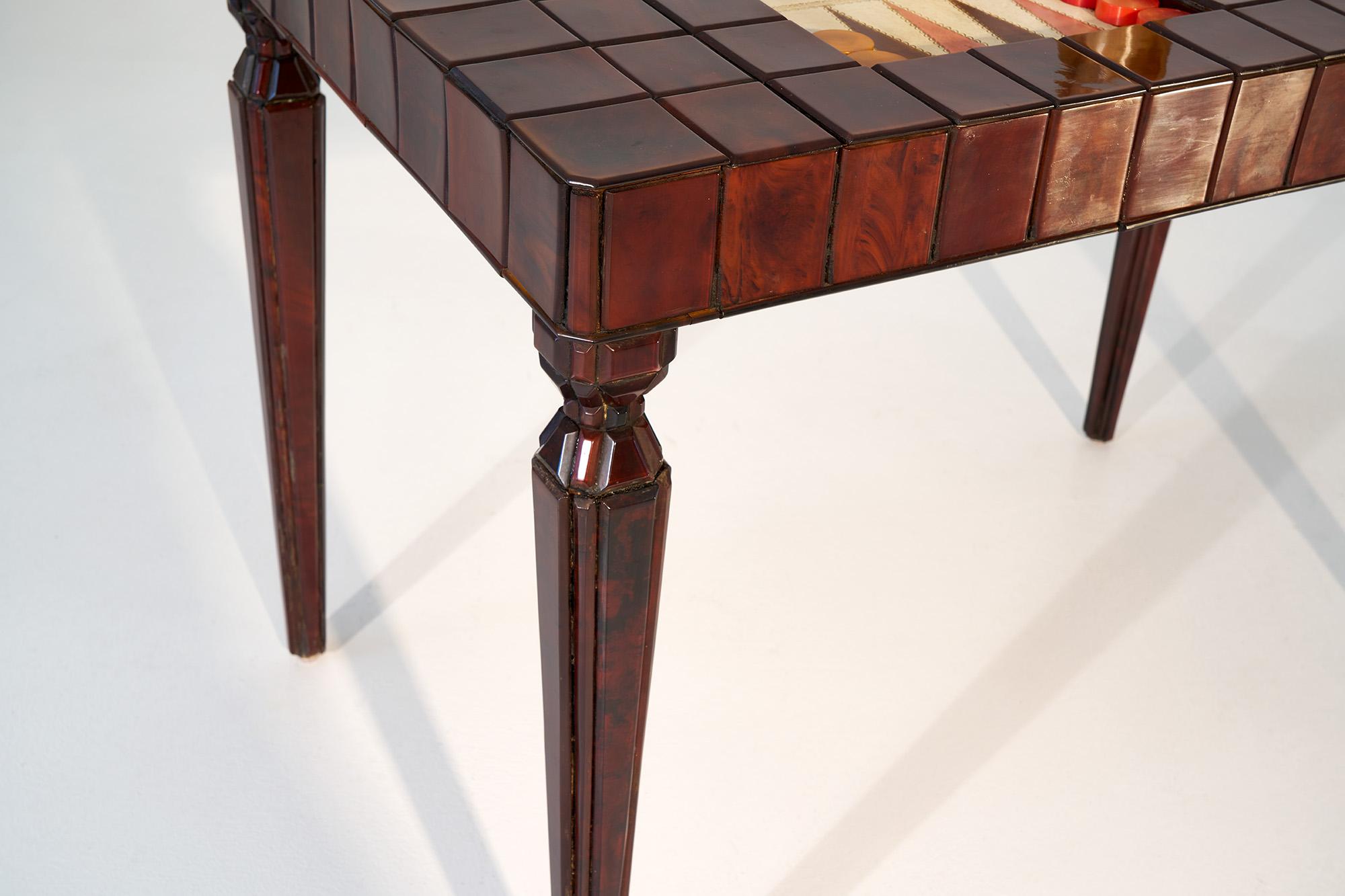 Polished A Bakelite and Leather Backgammon Table by William Haines