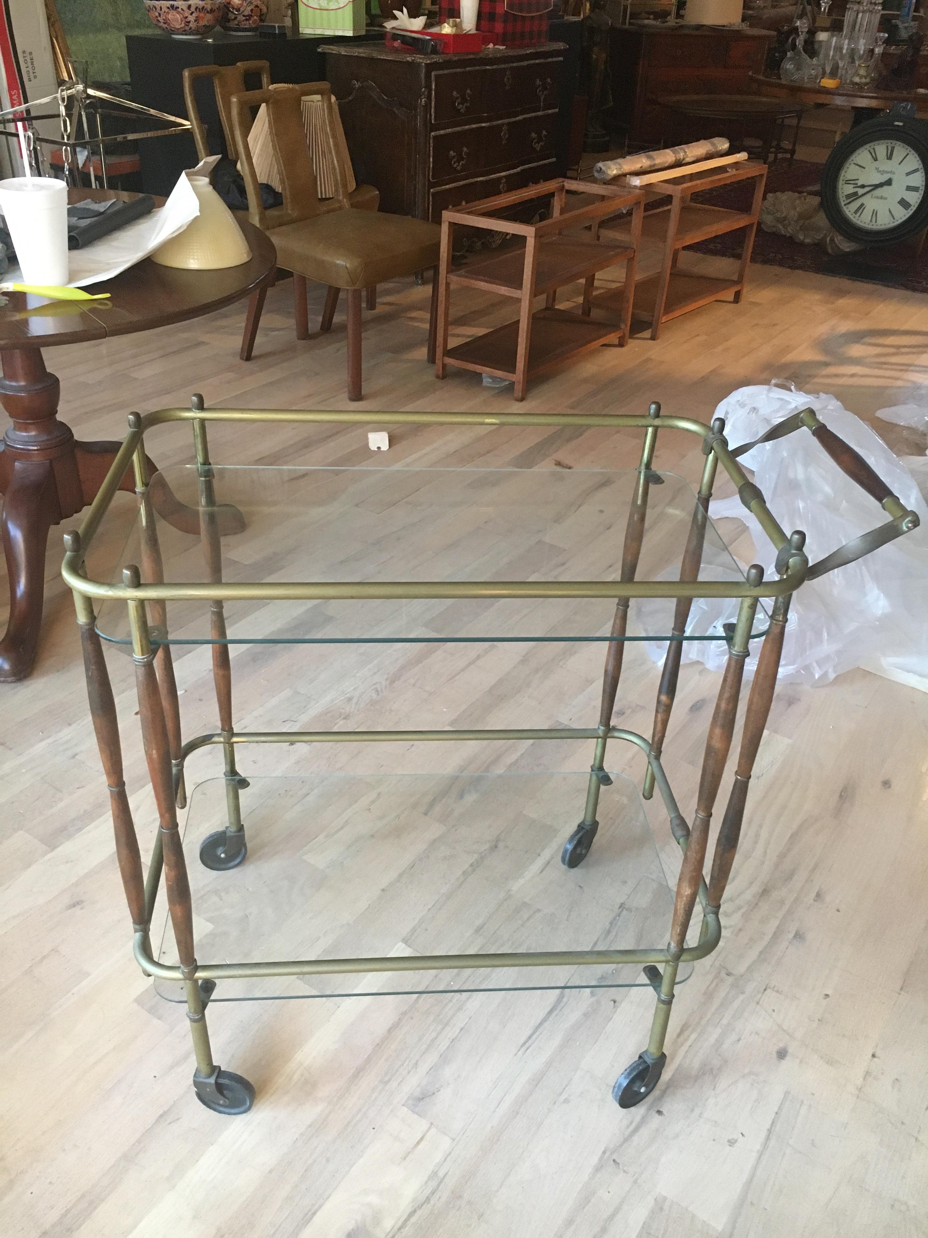 Baker Brass and Faux Bamboo Hollywood Regency Cocktail Table In Good Condition For Sale In Buchanan, MI