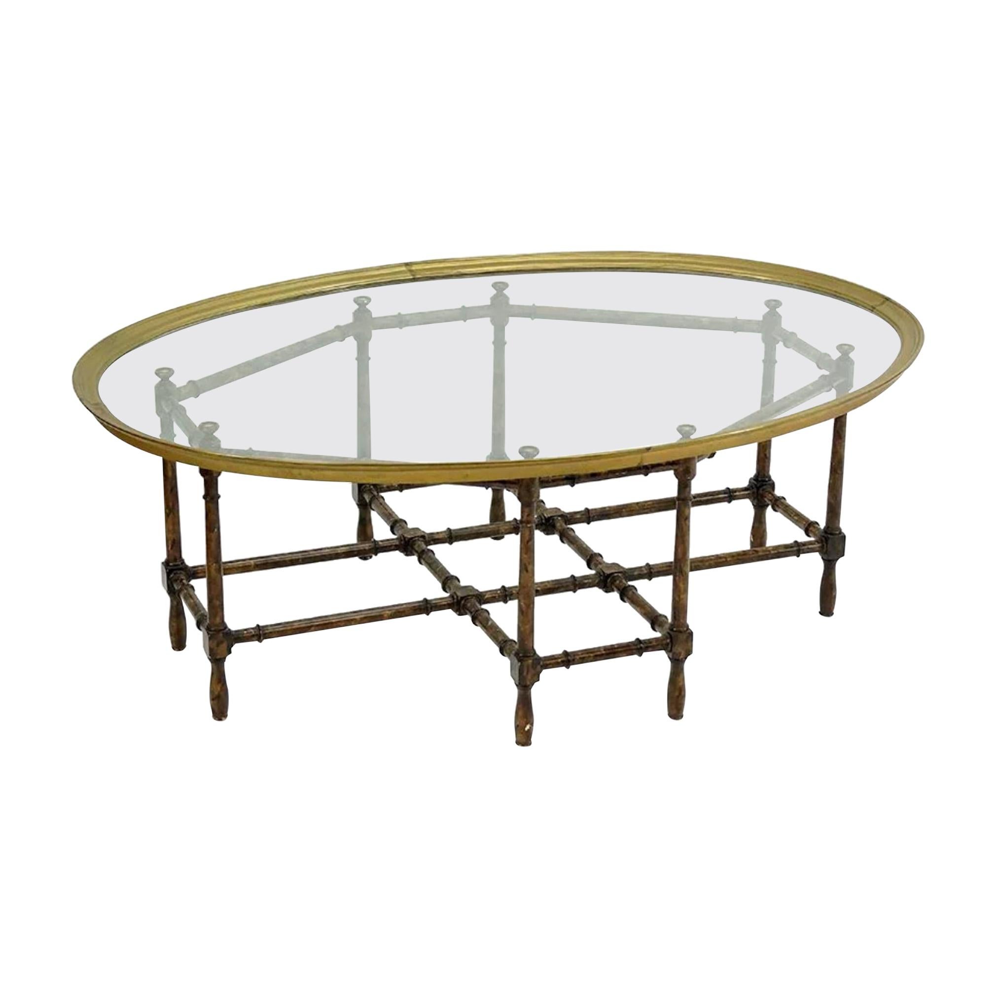 Baker Brass and Faux Bamboo Hollywood Regency Cocktail Table