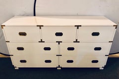 Baker Campaign Chest Having Bronze Pull Spectacular White Lacquer Finish