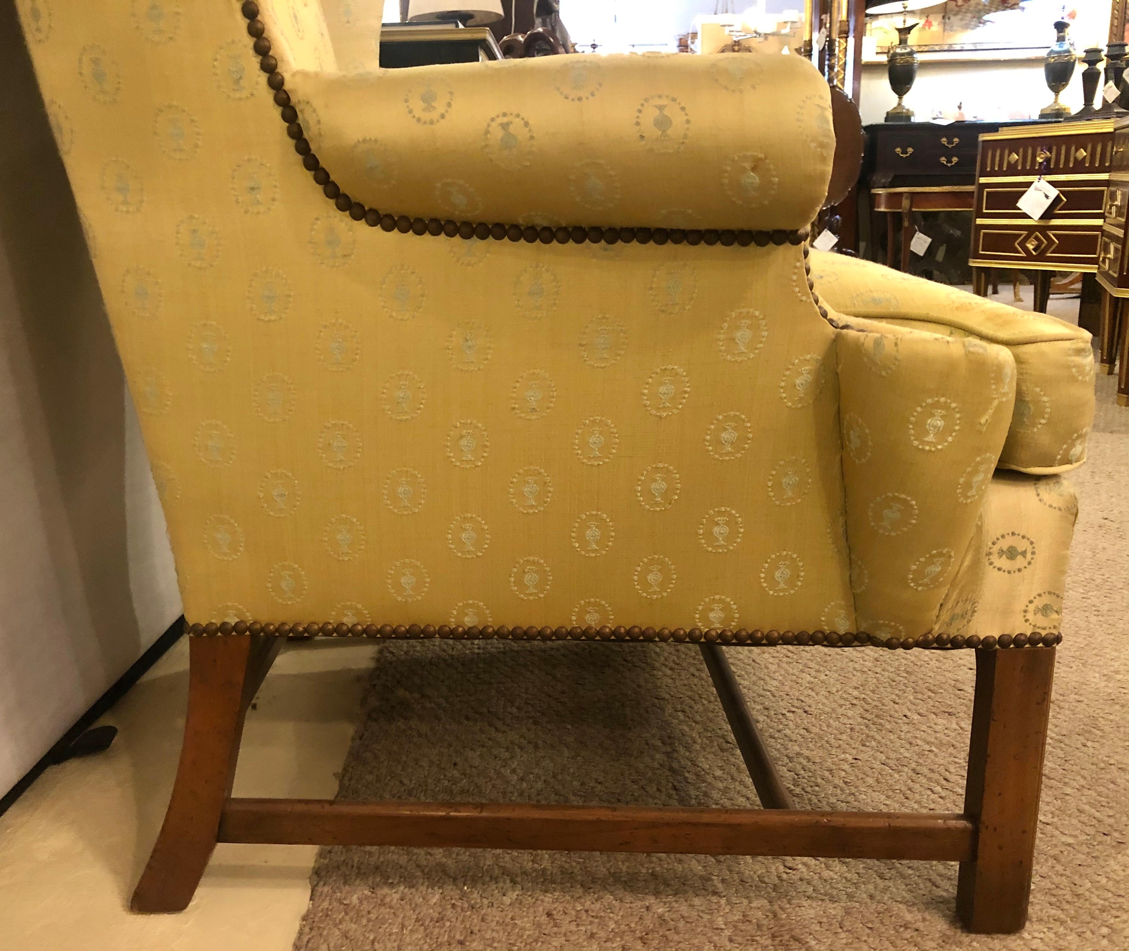 Baker Chippendale Style Wing Chair in a Fine Fabric with Down Cushion 7