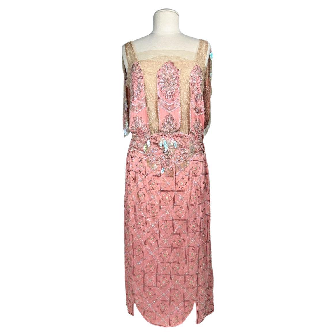 A Ball gown in pink embroidered silk by Rolf 
Cie - Paris Circa 1920 For Sale