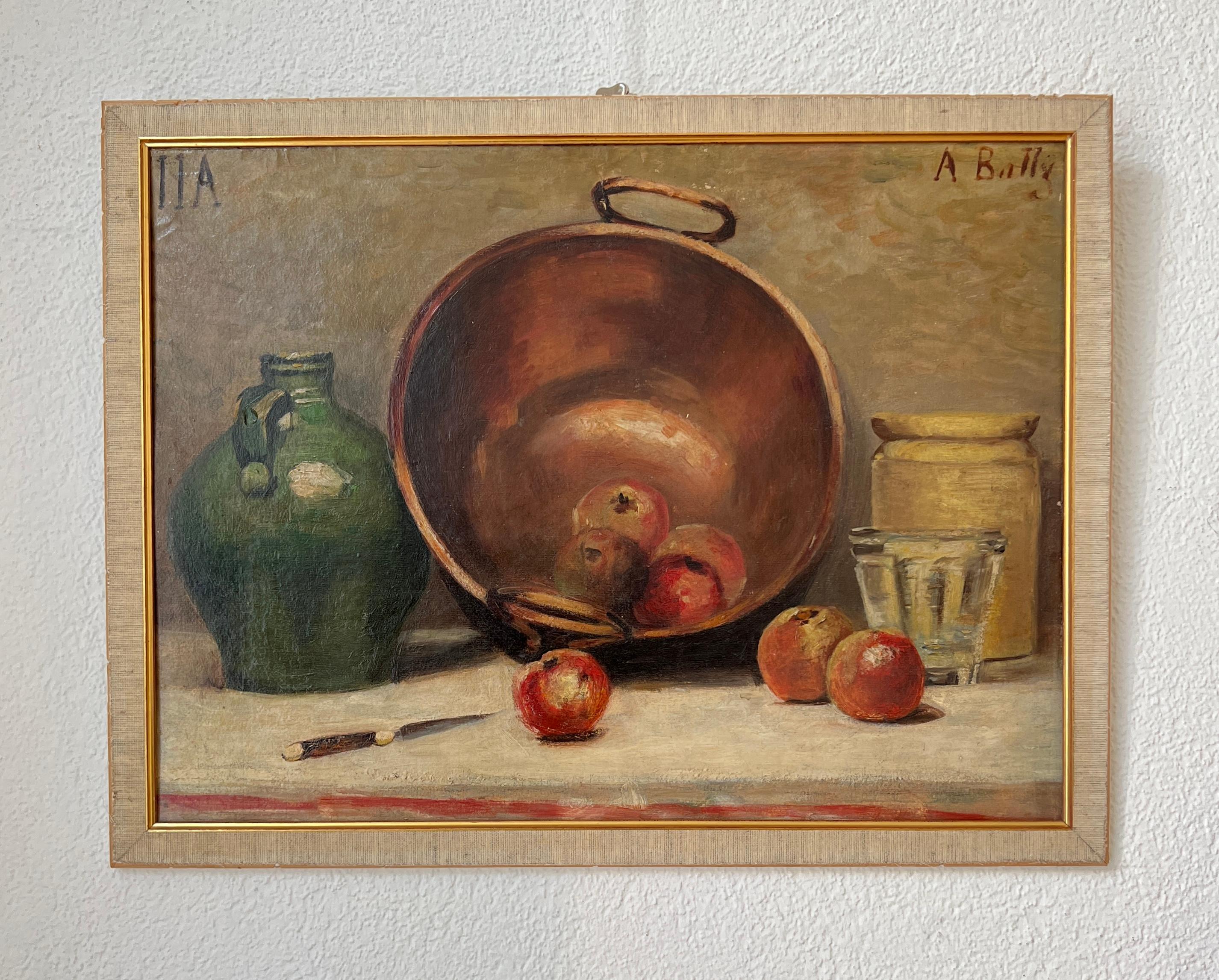 Kupfer und Obst – Painting von A. Bally