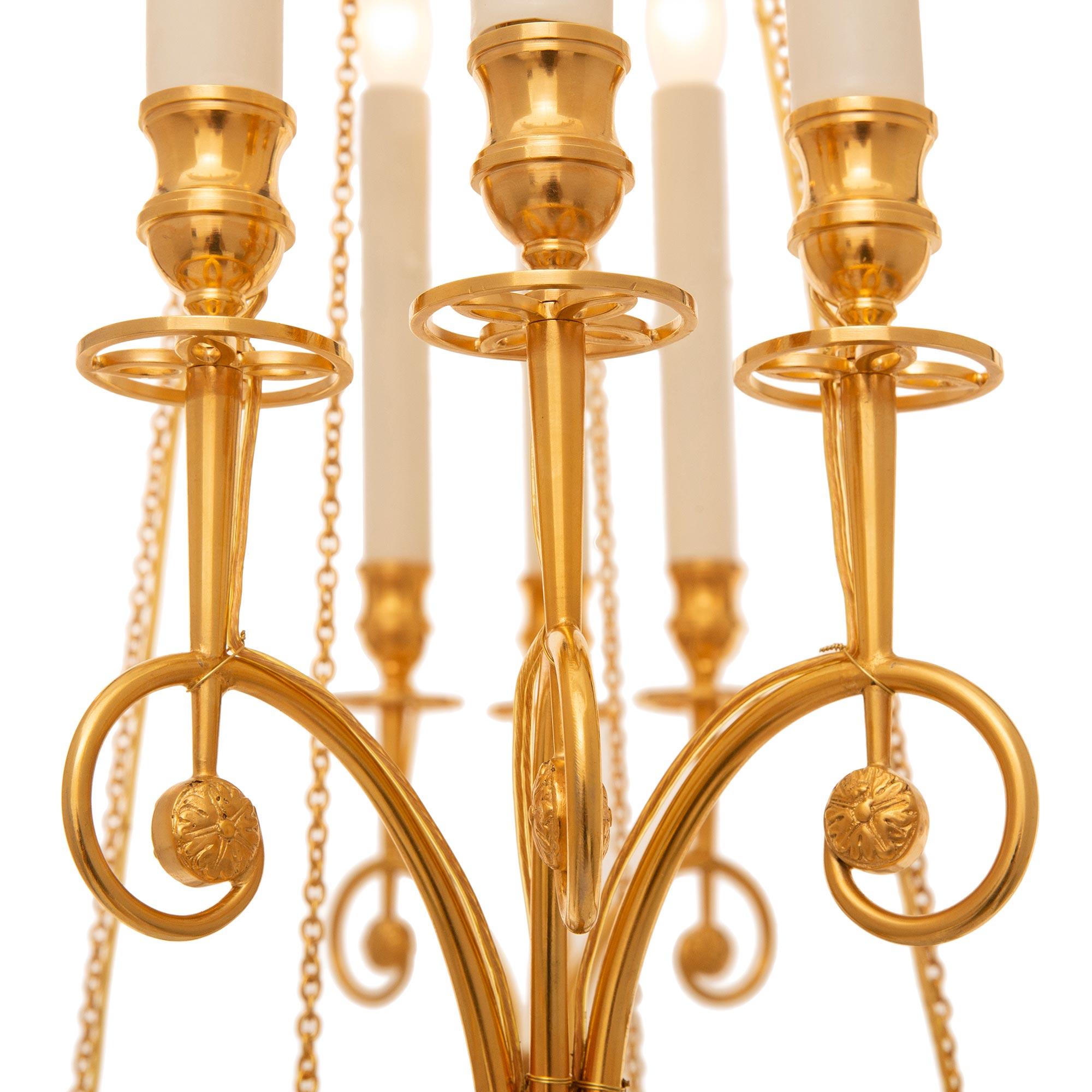 19th Century A Baltic 19th century Neo-Classical st. Crystal and Ormolu chandelier For Sale