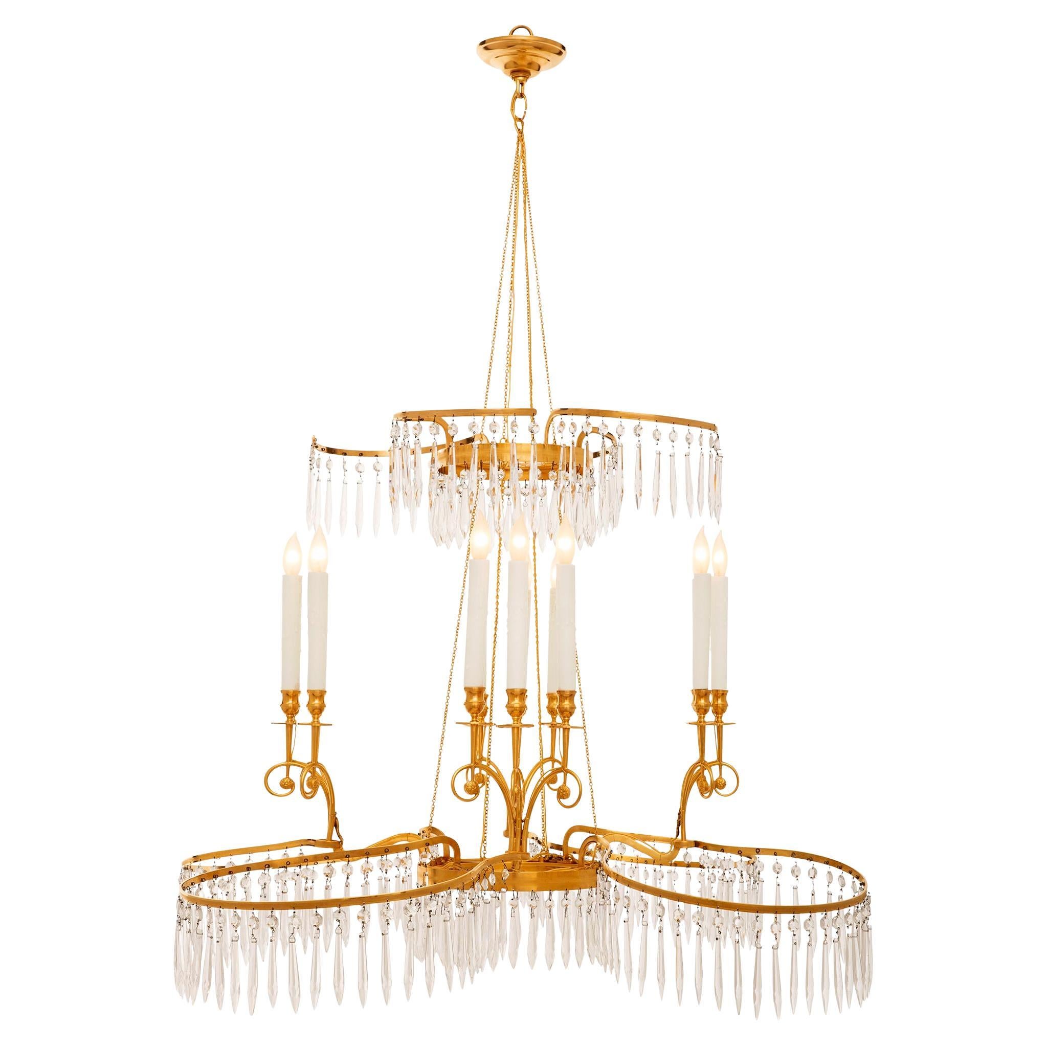 A Baltic 19th century Neo-Classical st. Crystal and Ormolu chandelier
