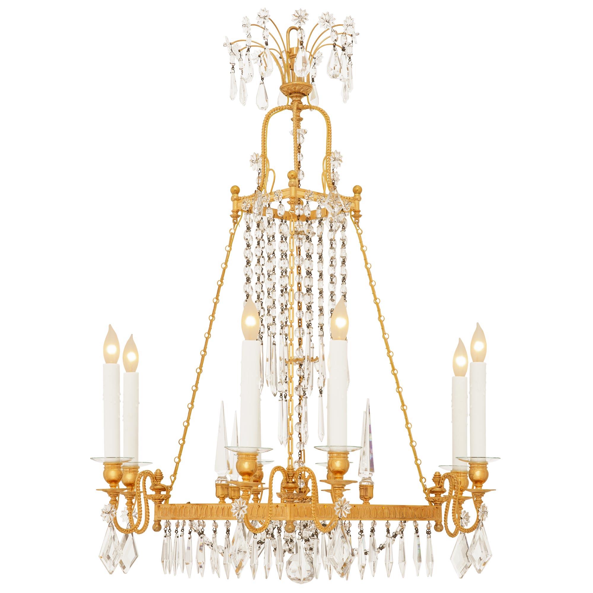 Neoclassical A Baltic 19th century Neo-Classical st. Ormolu and Crystal chandelier For Sale