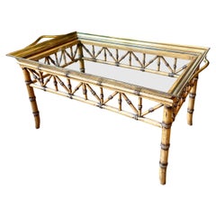 A Bamboo and Brass Tray Topped Cocktail table