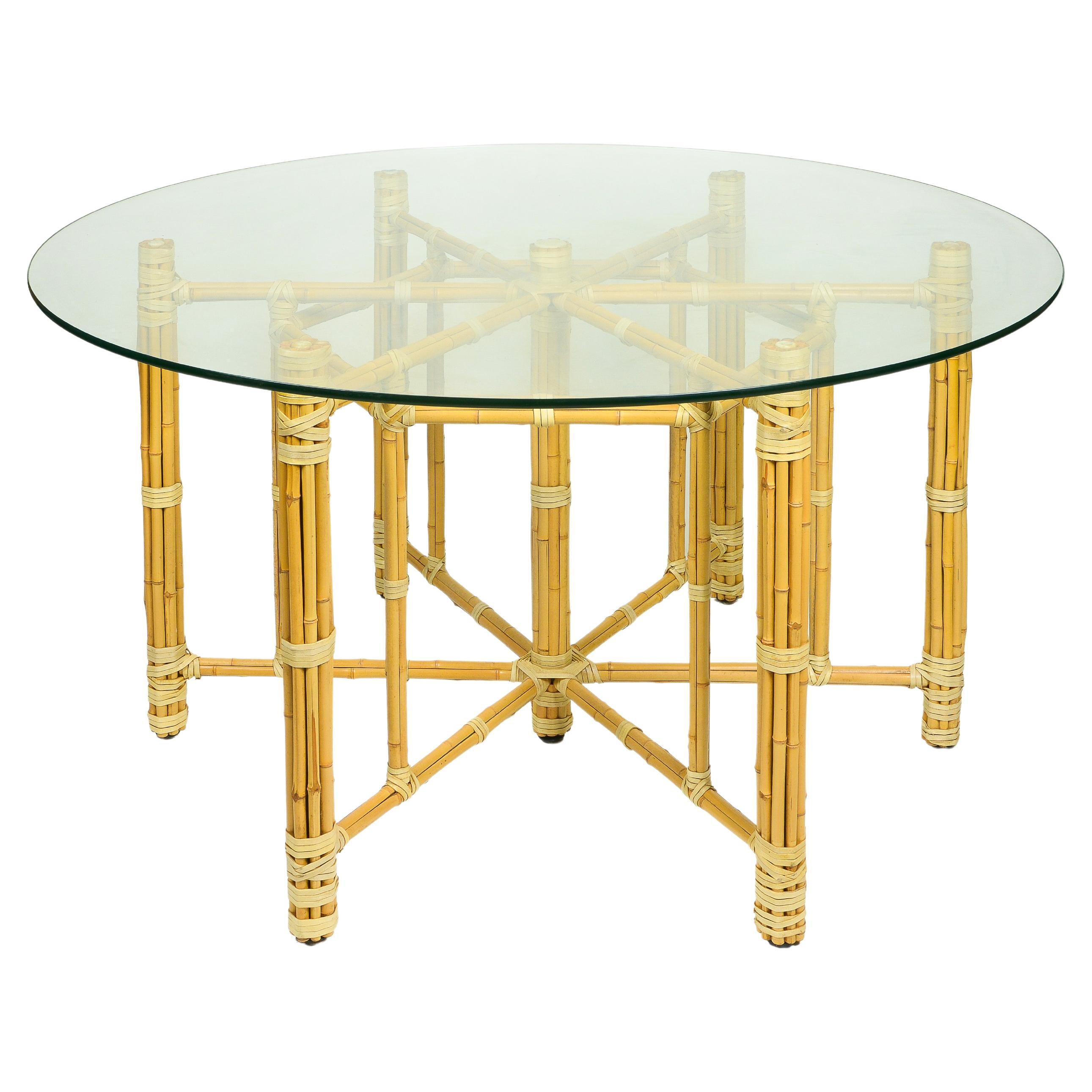 Bamboo and Glass Round Dining Table For Sale