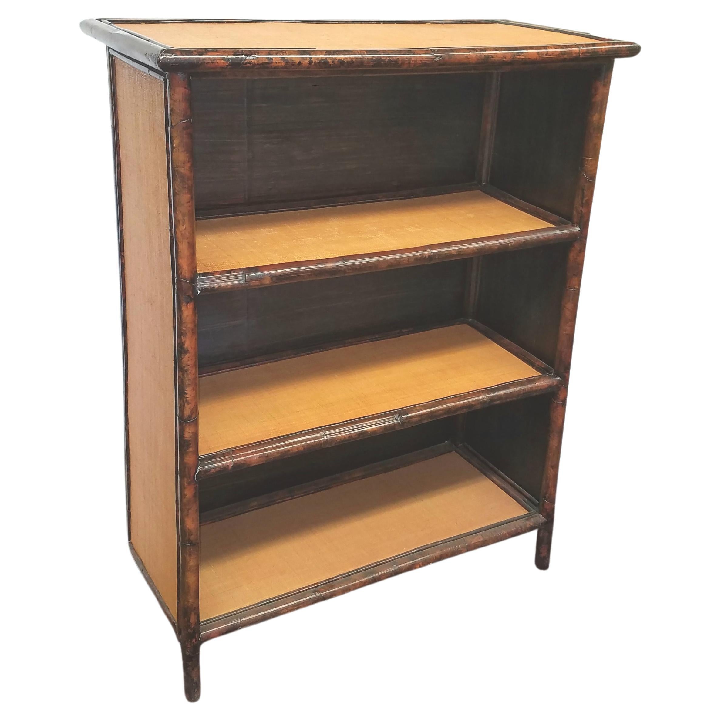 Tortoise Bamboo and Grass Cloth Bookcase
