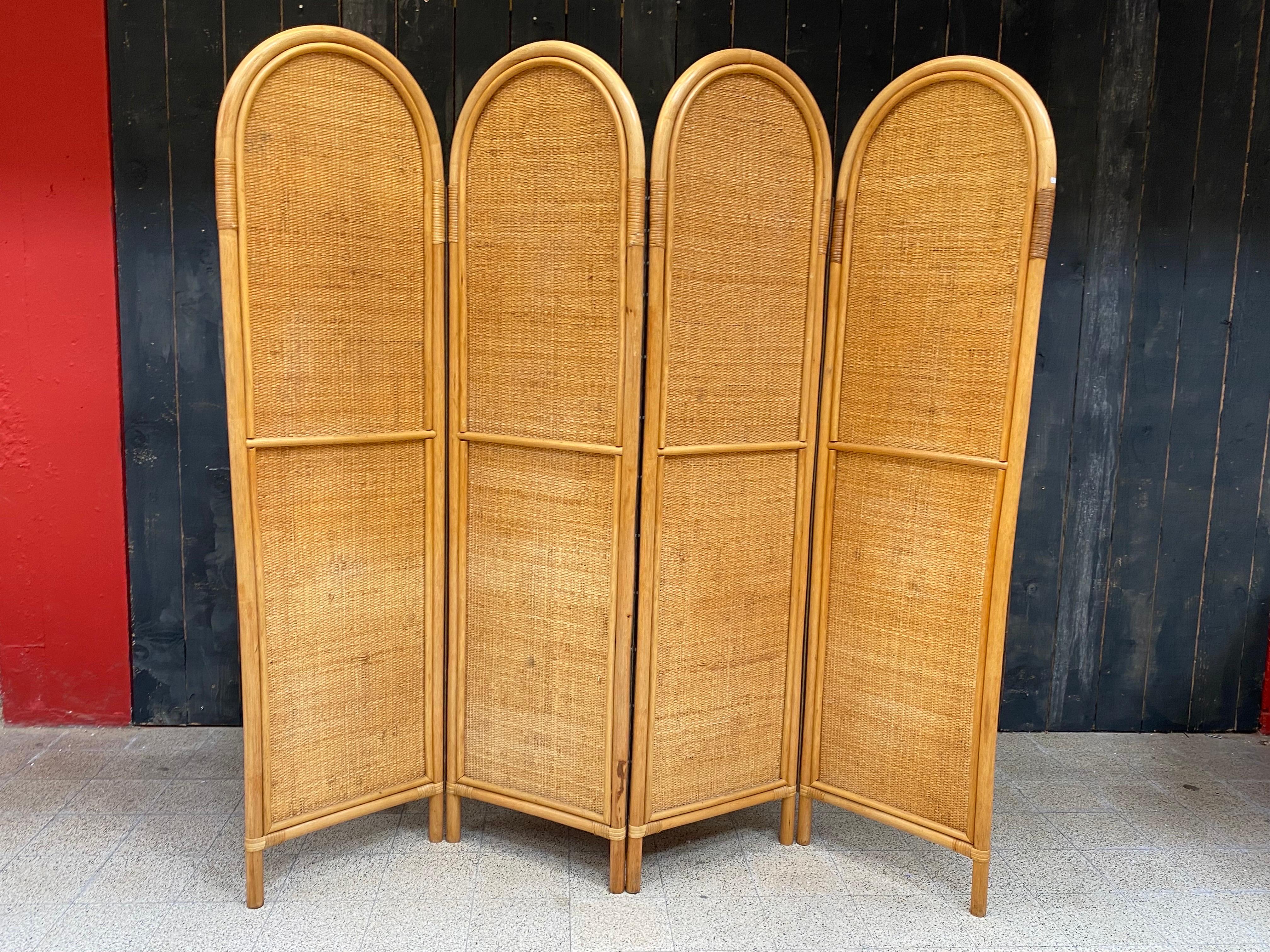 Bamboo and Rattan Screen circa 1970 For Sale 11