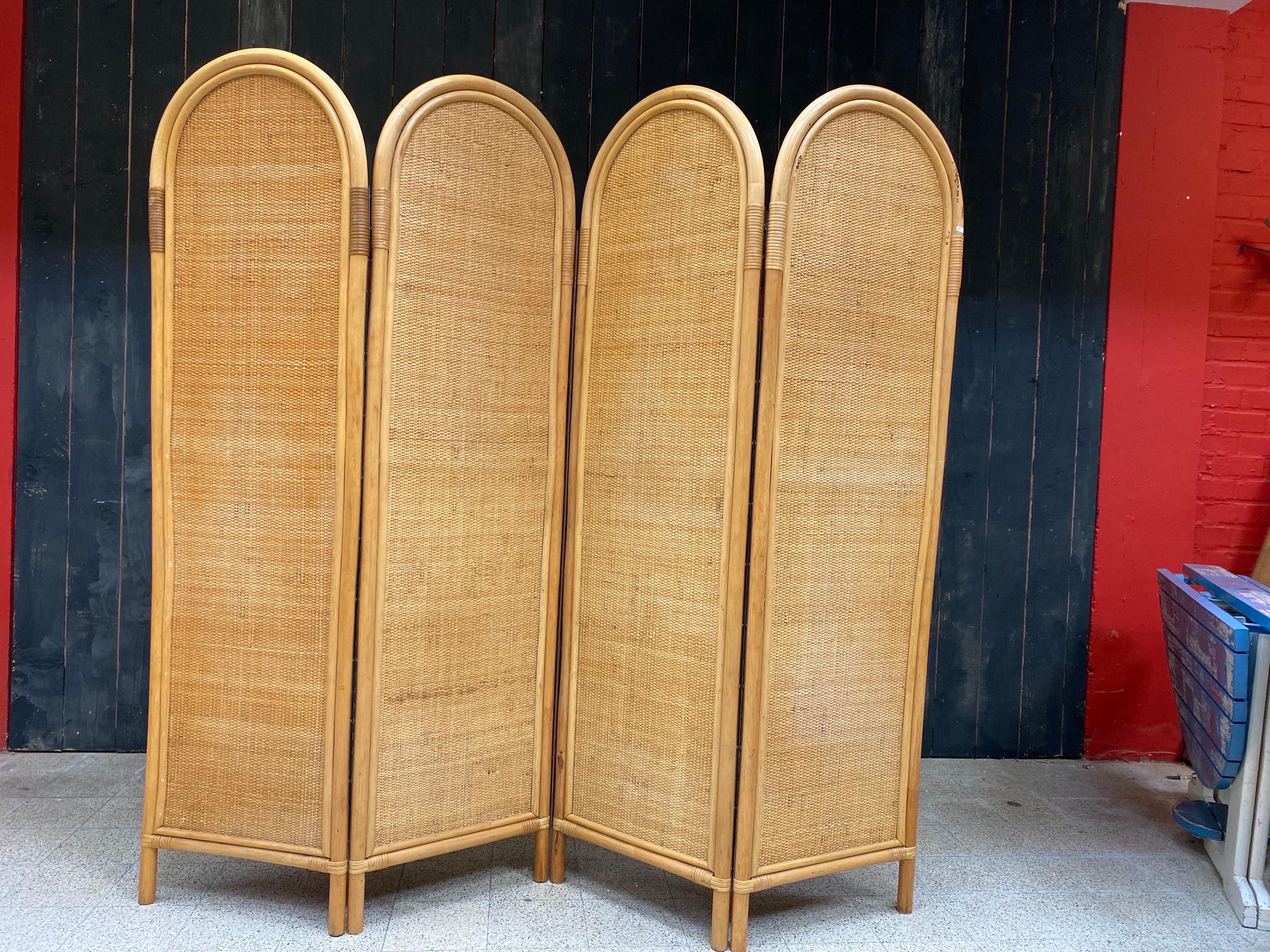 Late 20th Century Bamboo and Rattan Screen circa 1970 For Sale