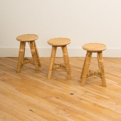 Bamboo and Rattan Stool, Set of 10 Available