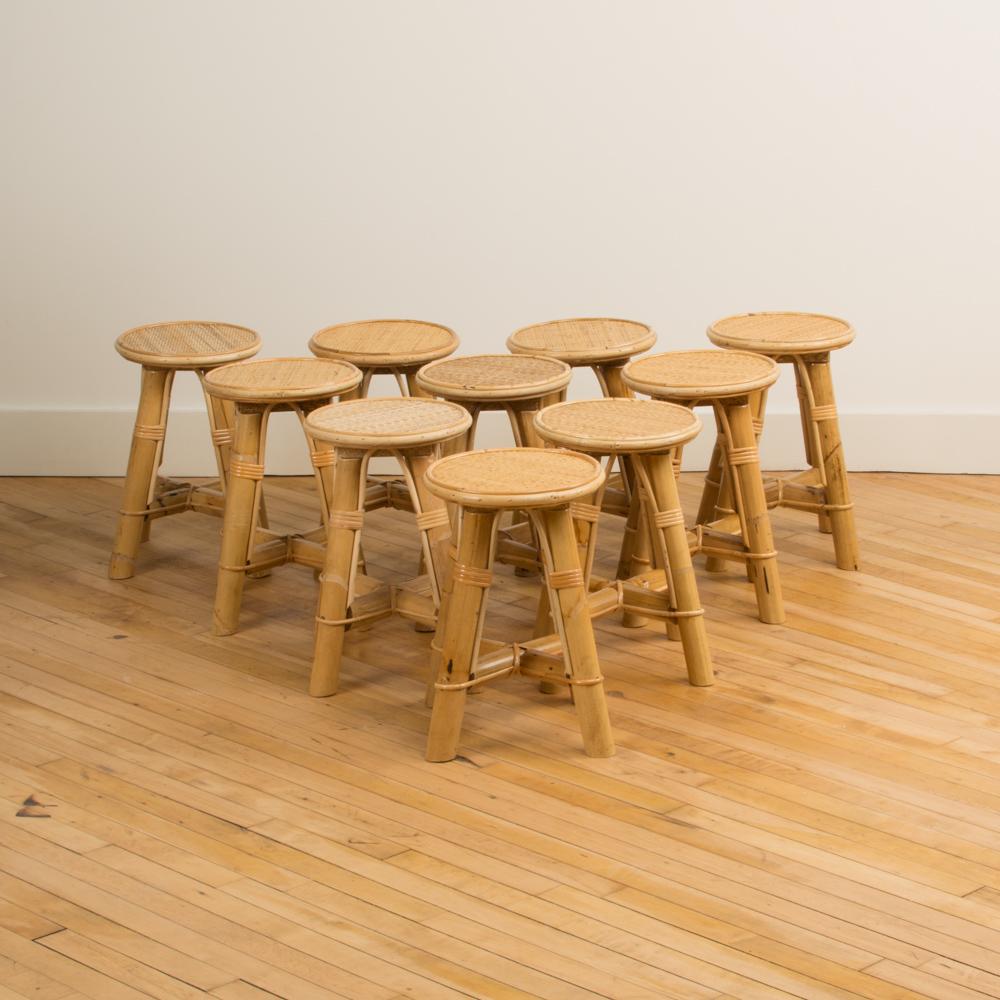 Bamboo and Rattan Stool, Set of 10 Available In Good Condition In Philadelphia, PA