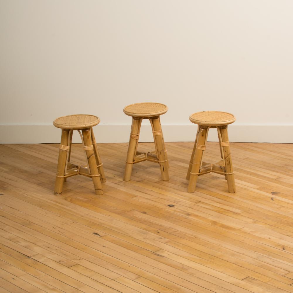 Contemporary Bamboo and Rattan Stool, Set of 10 Available