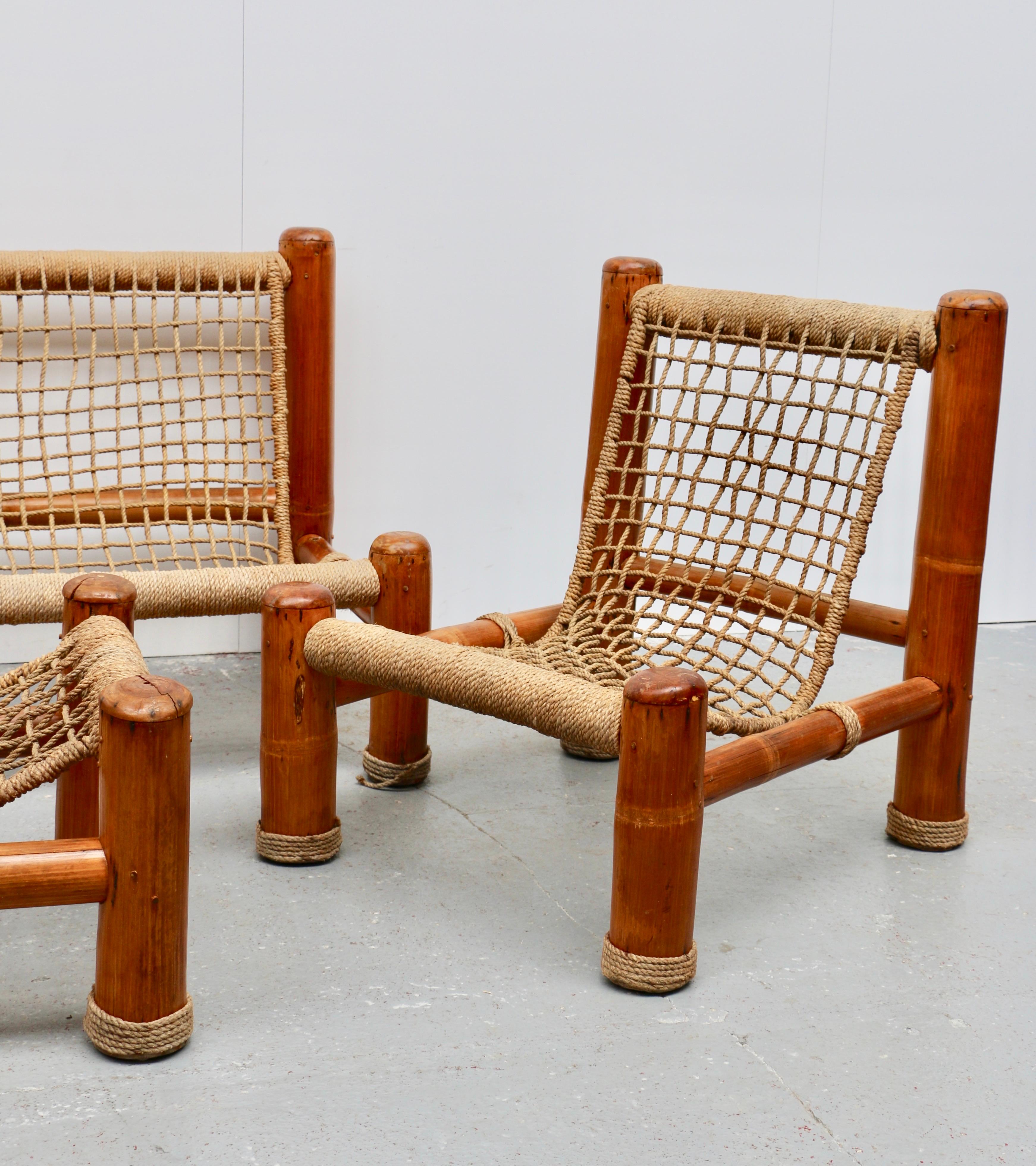 Bamboo and Rope Set Composed of a Large Sofa Two Armchairs and a Coffee Table For Sale 9