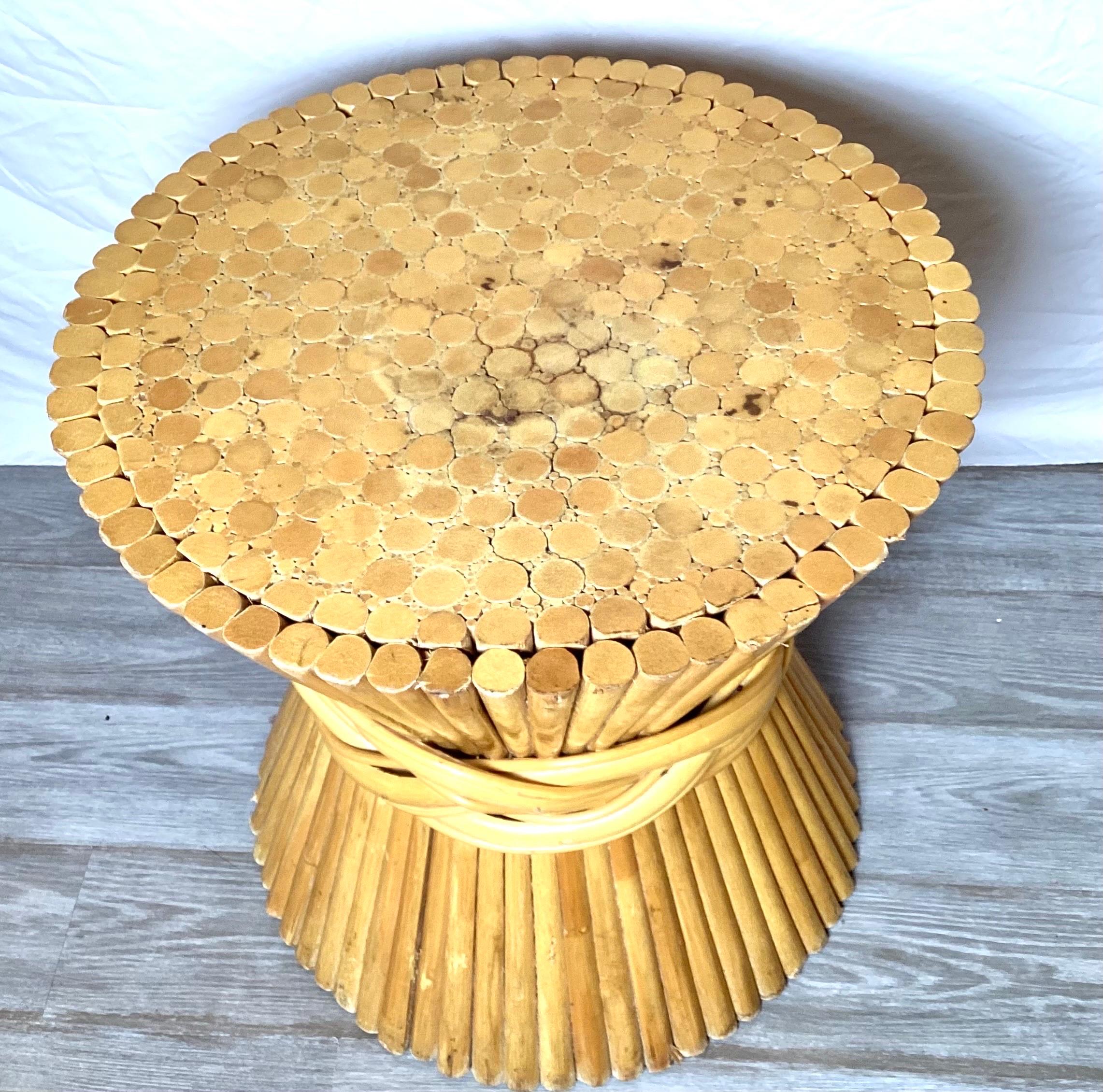 Hollywood Regency Bamboo Bundled Wheat Sheaf Side Table by McGuire 