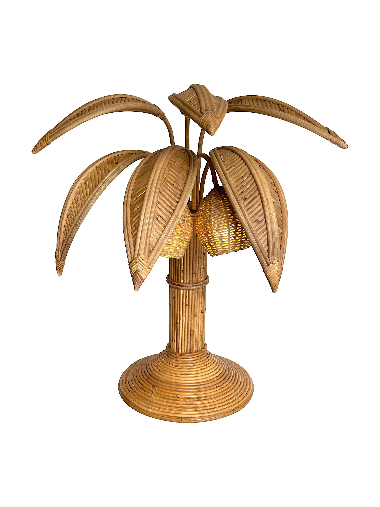 Bamboo Palm Tree Table Lamp in the Style of Mario Lopez Torres with Two Lights For Sale 4