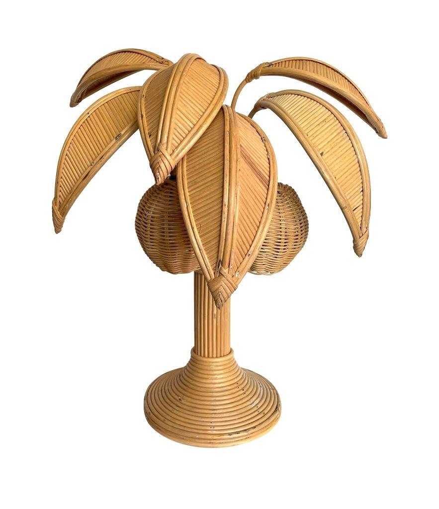 French Bamboo Palm Tree Table Lamp in the Style of Mario Lopez Torres with Two Lights