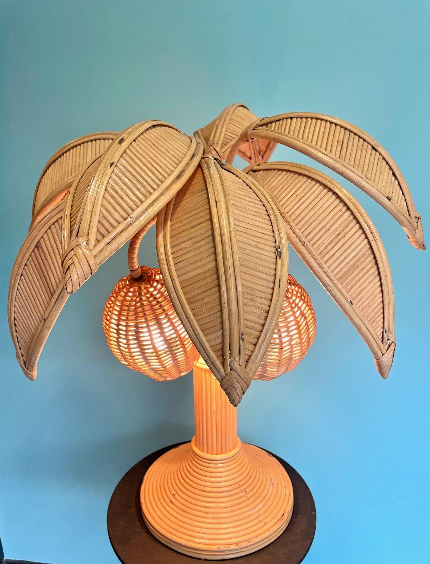Bamboo Palm Tree Table Lamp in the Style of Mario Lopez Torres with Two Lights In Good Condition In London, GB