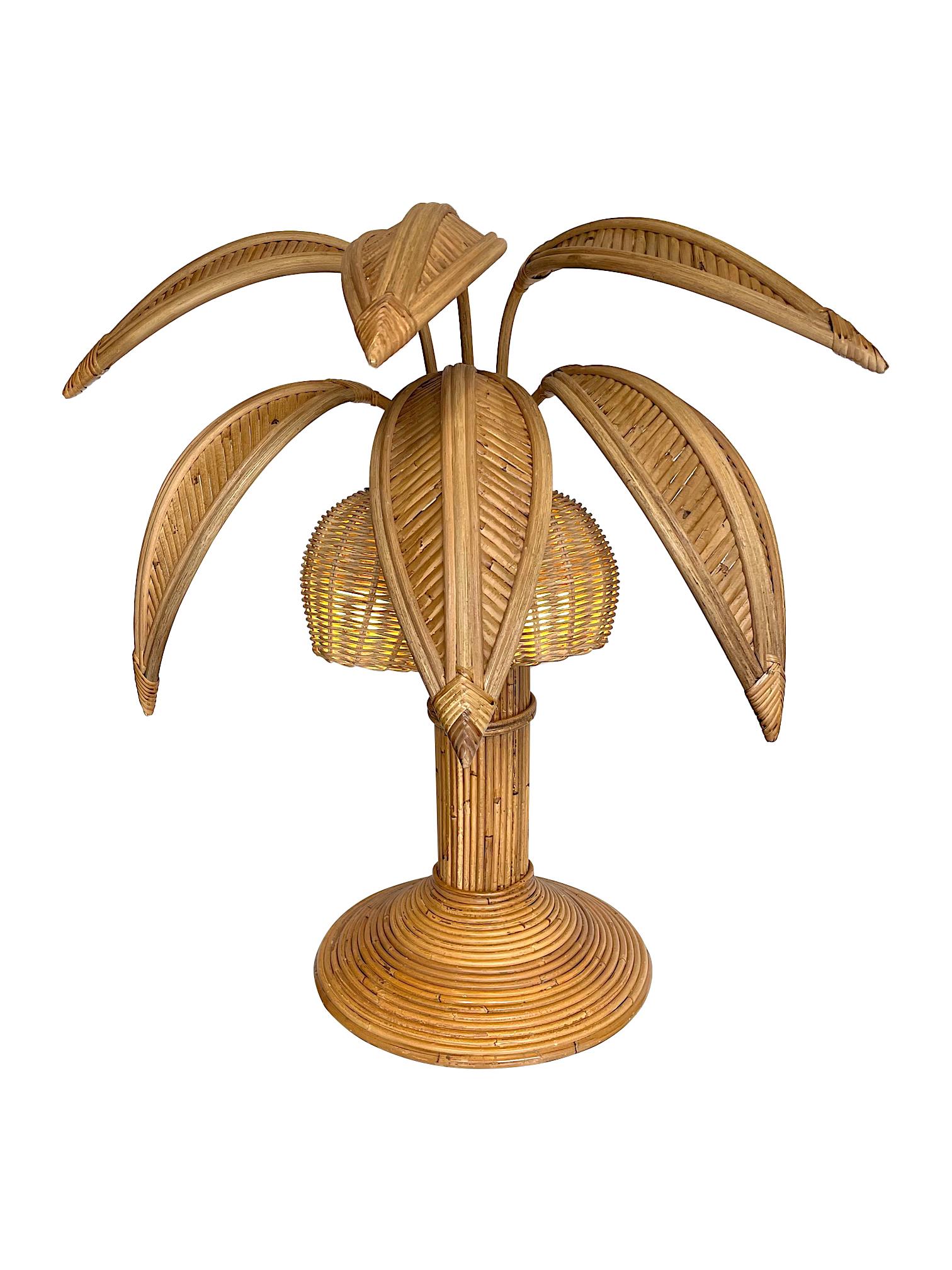 Mid-Century Modern Bamboo Palm Tree Table Lamp in the Style of Mario Lopez Torres with Two Lights For Sale