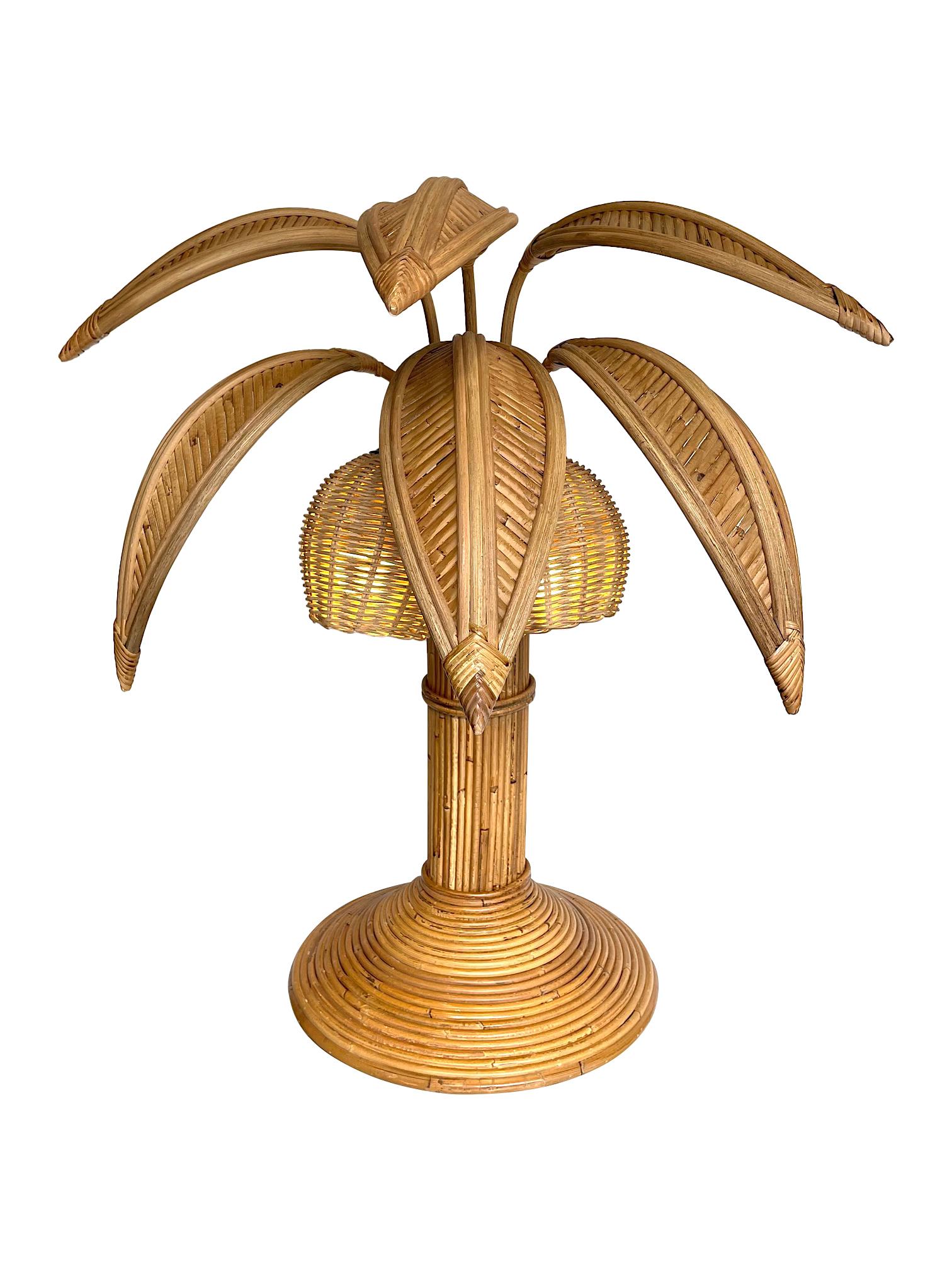 French Bamboo Palm Tree Table Lamp in the Style of Mario Lopez Torres with Two Lights For Sale