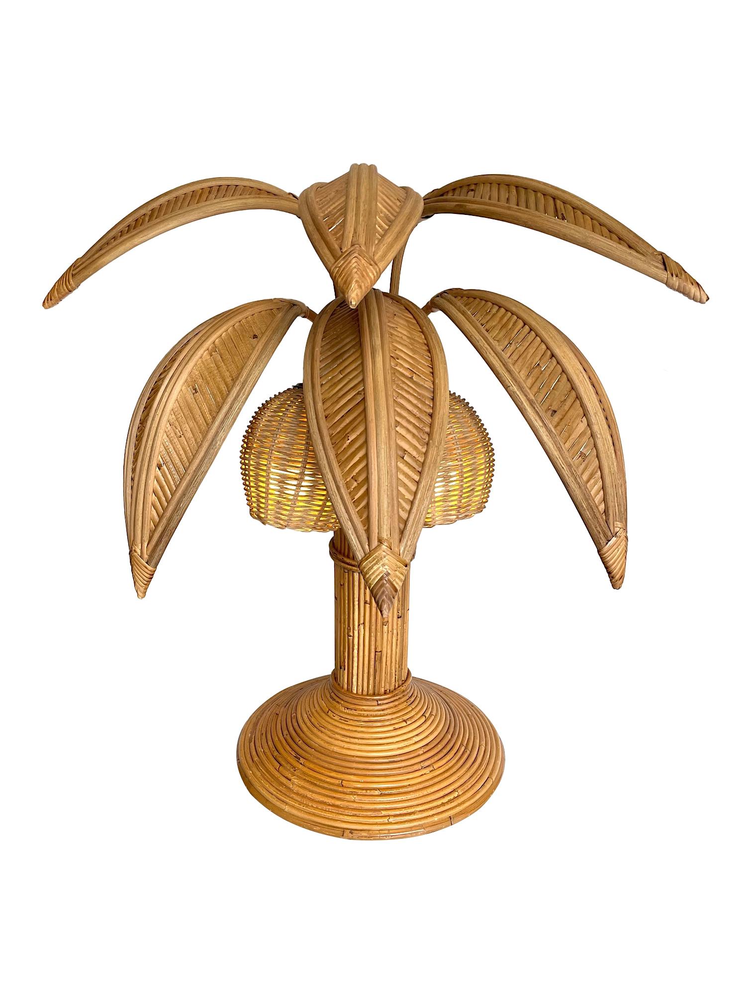 Bambuspalmen-Tischlampe aus Bambus im Stil von Mario Lopez Torres mit zwei Lichtern im Angebot 1